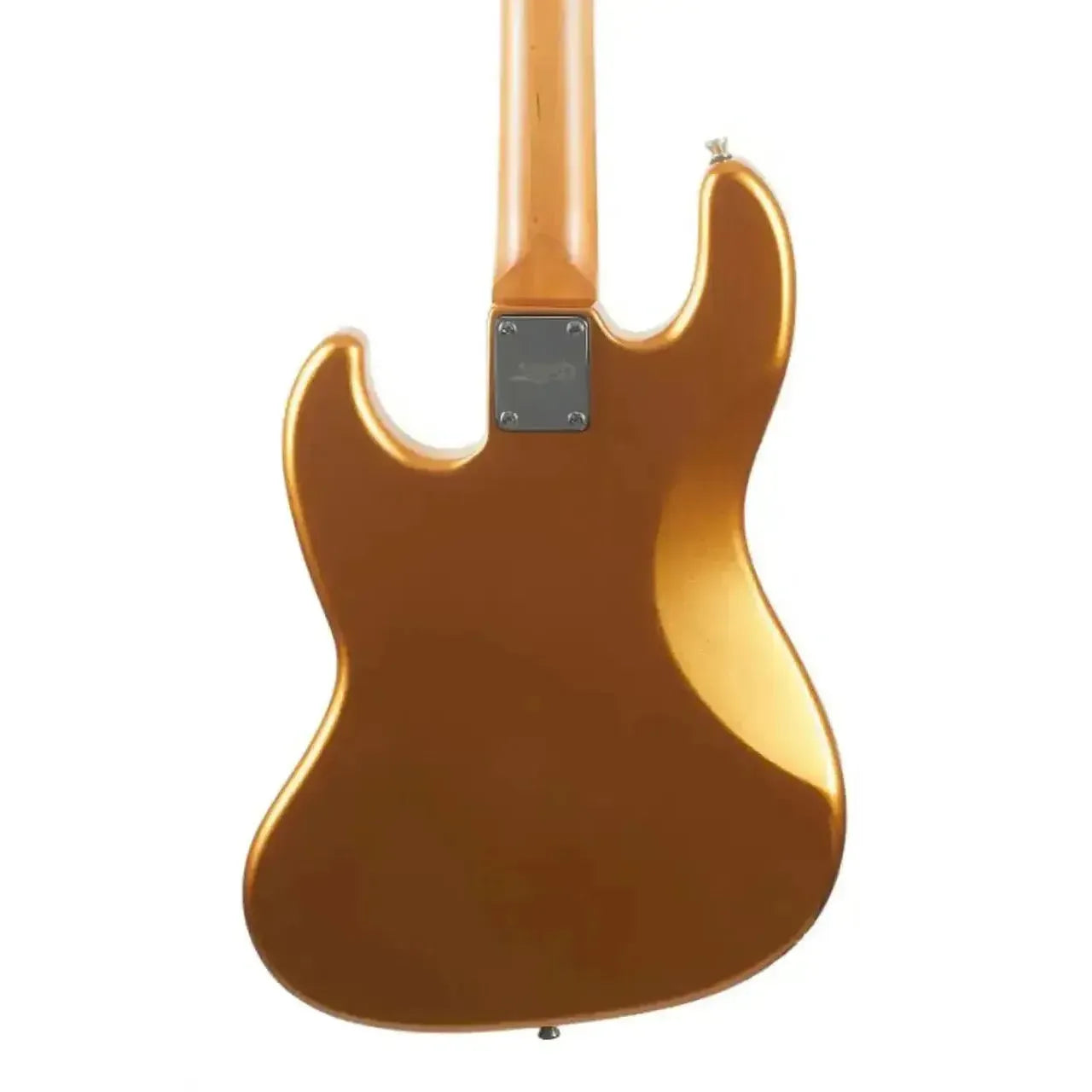 Back of a Jet JJB-300 GD R Gold Solid Body Electric Bass with a roasted poplar body and maple neck.