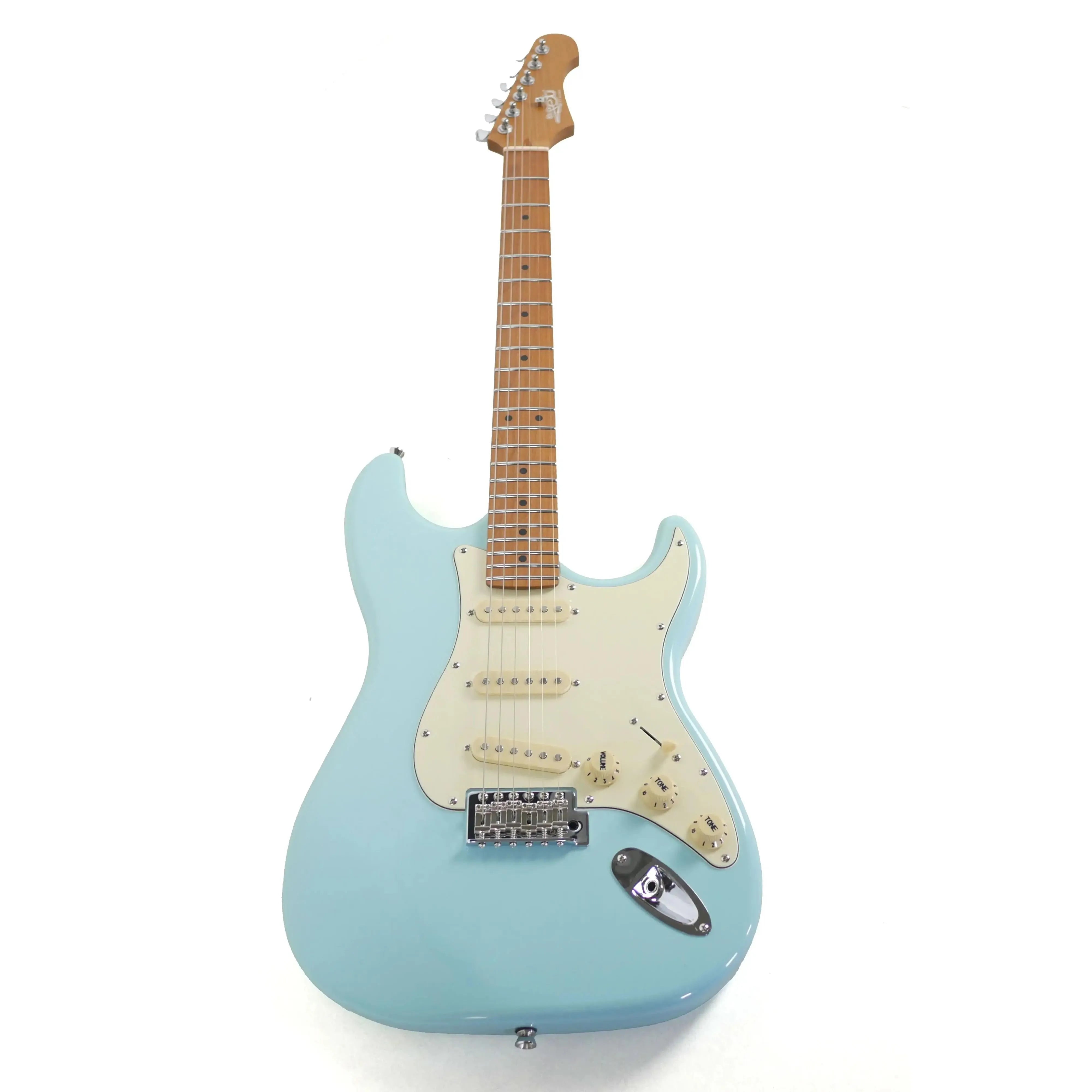 Jet JS-300 BL Sonic Blue Stratocaster electric guitar with roasted maple neck and white pickguard.