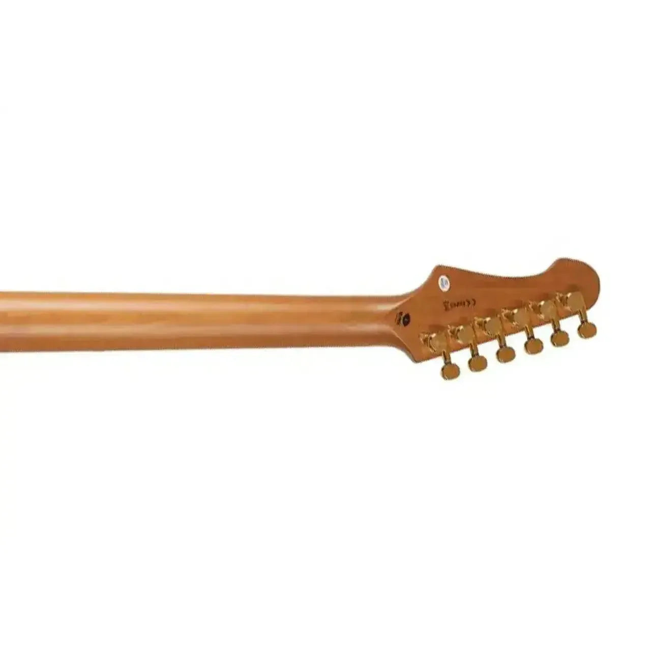 Back of Jet JS-480 electric guitar neck and headstock with gold tuners.