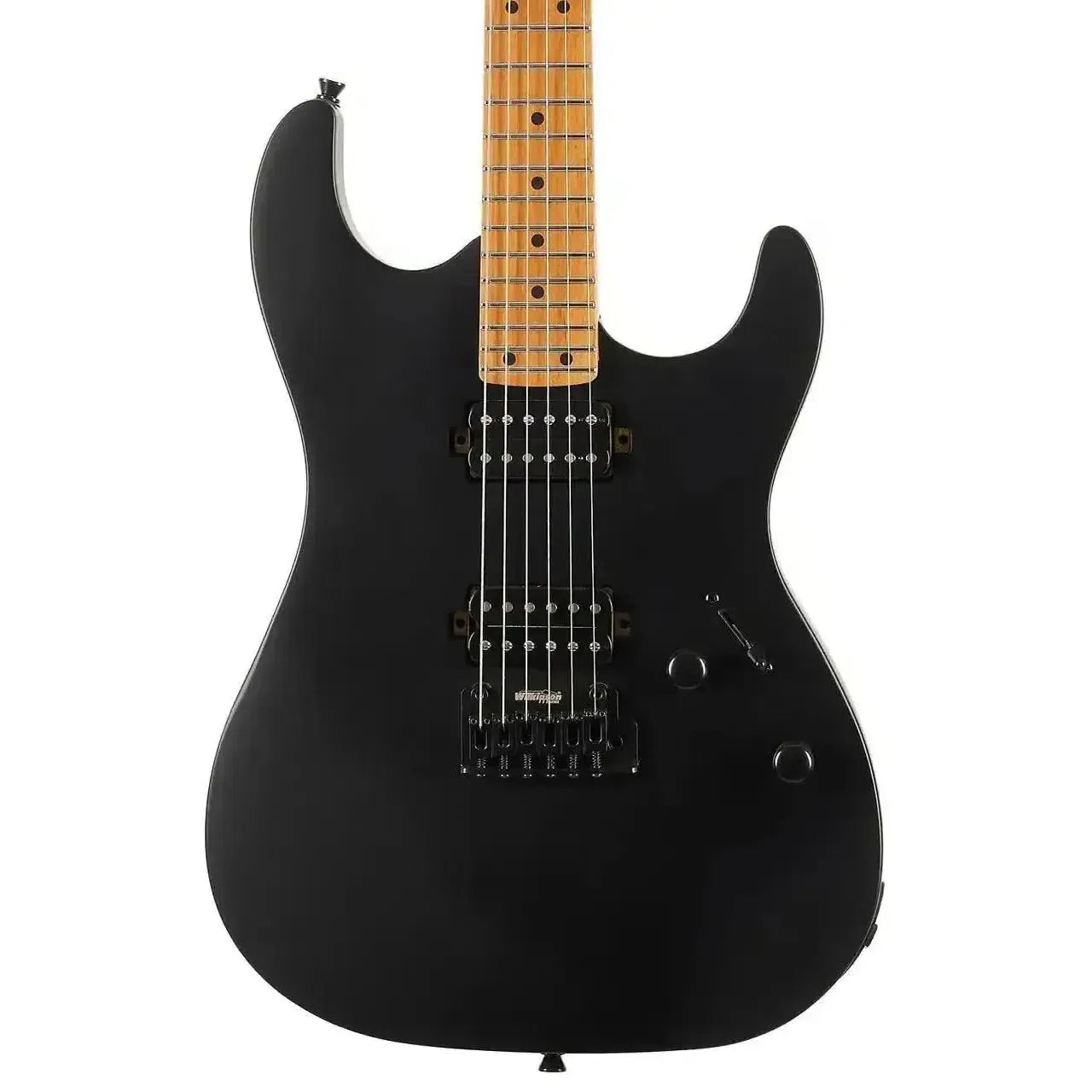 Jet JS-500 MBK satin black Stratocaster electric guitar with roasted maple neck and black hardware.