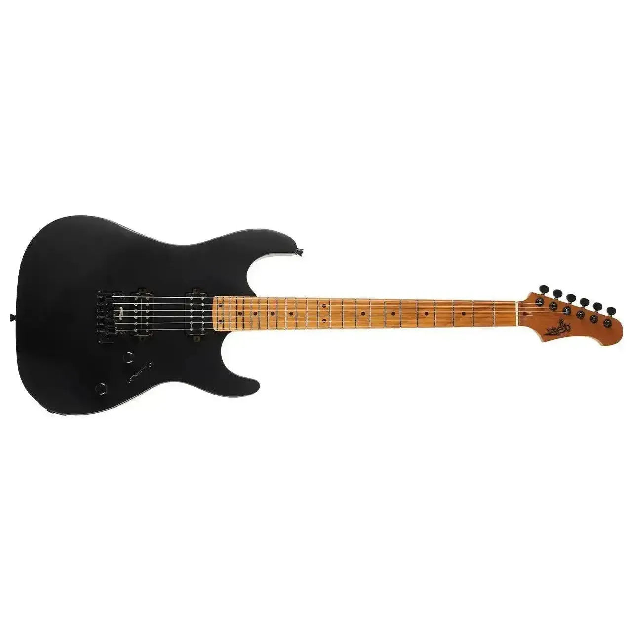 Jet JS-500 MBK satin black Stratocaster electric guitar with roasted maple neck and black hardware.