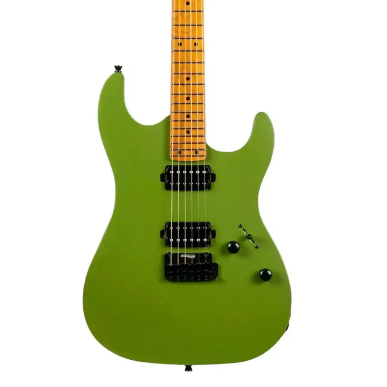 Jet JS-500 MGR Stratocaster electric guitar, satin green body, roasted maple neck, HH Alnico pickups.