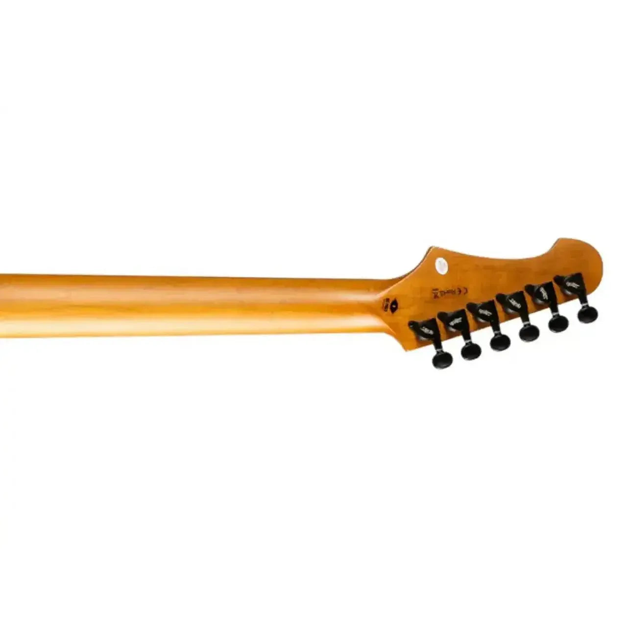 Jet JS-500 Stratocaster electric guitar neck and headstock with black tuning pegs.