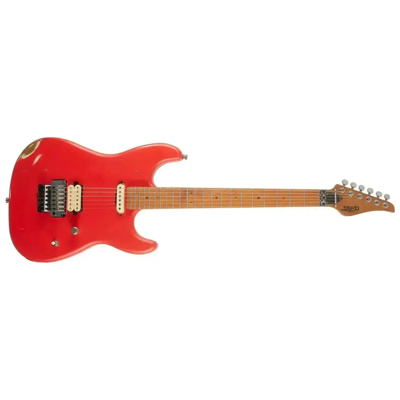 Jet JS-850 RELIC FR Red Distressed Solid Body Stratocaster Electric Guitar with roasted maple neck.