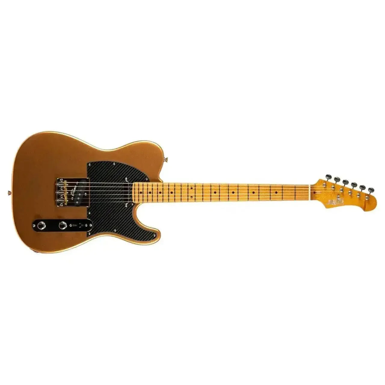 Jet JT-30 GOLD Telecaster electric guitar with gold metallic finish, black fiberglass pickguard, and roasted maple neck.