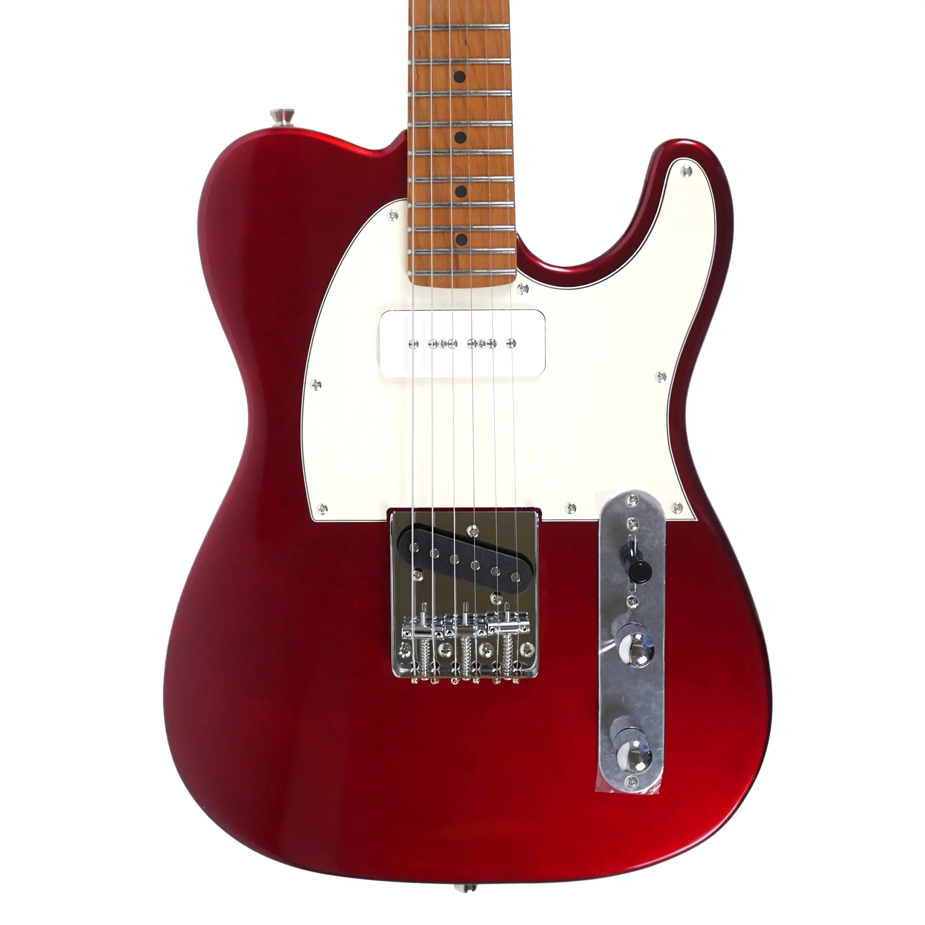 Jet JT-300 CAR P90 Telecaster electric guitar in candy red with white pickguard.