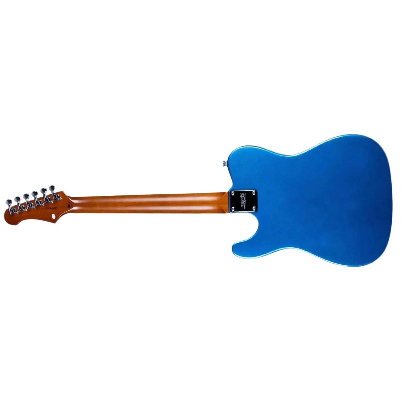 Jet JT-300 LPB Placid Blue Telecaster electric guitar, back view, with roasted maple neck.