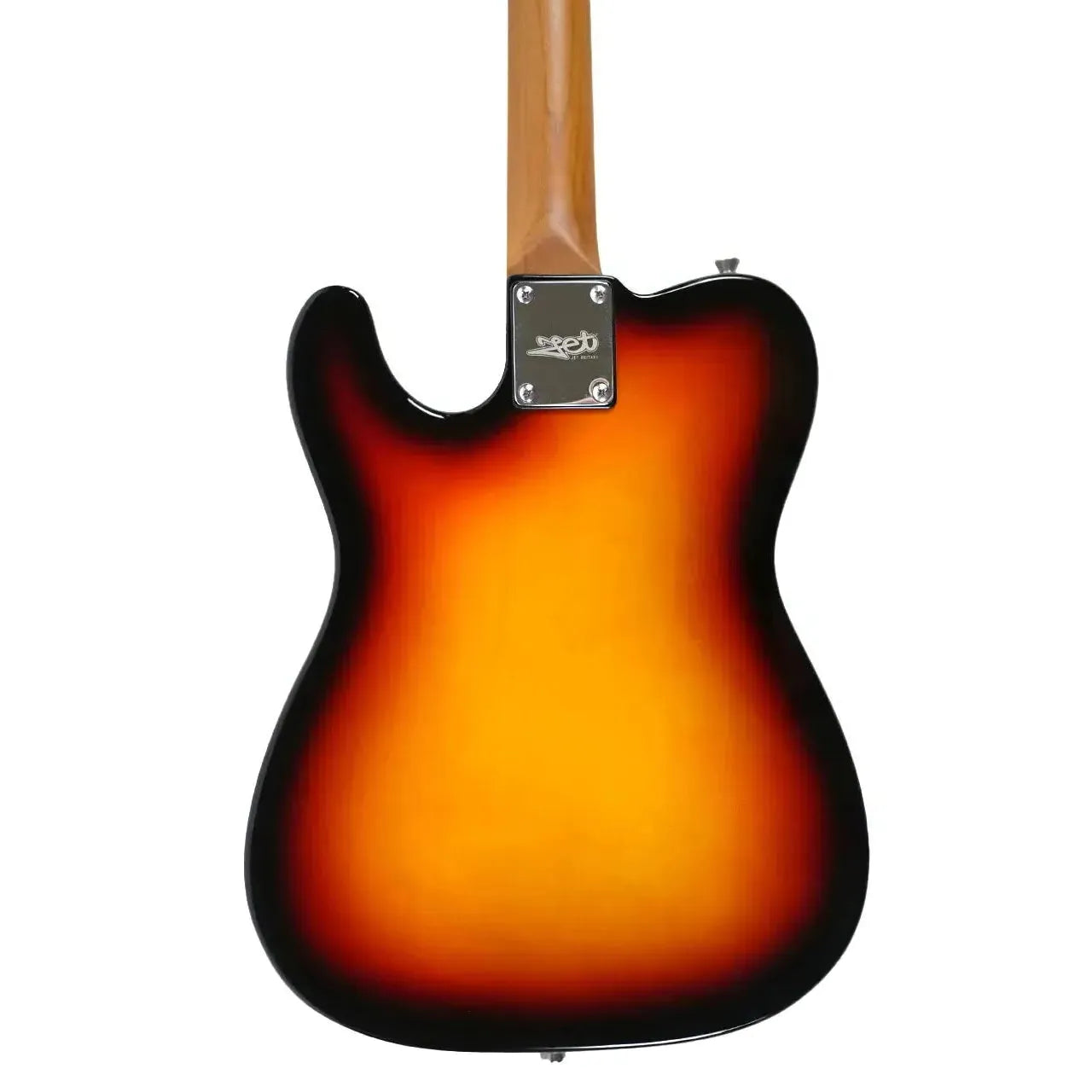 Back of a Jet JT-300 SB Telecaster electric guitar with a sunburst gloss finish and maple neck.