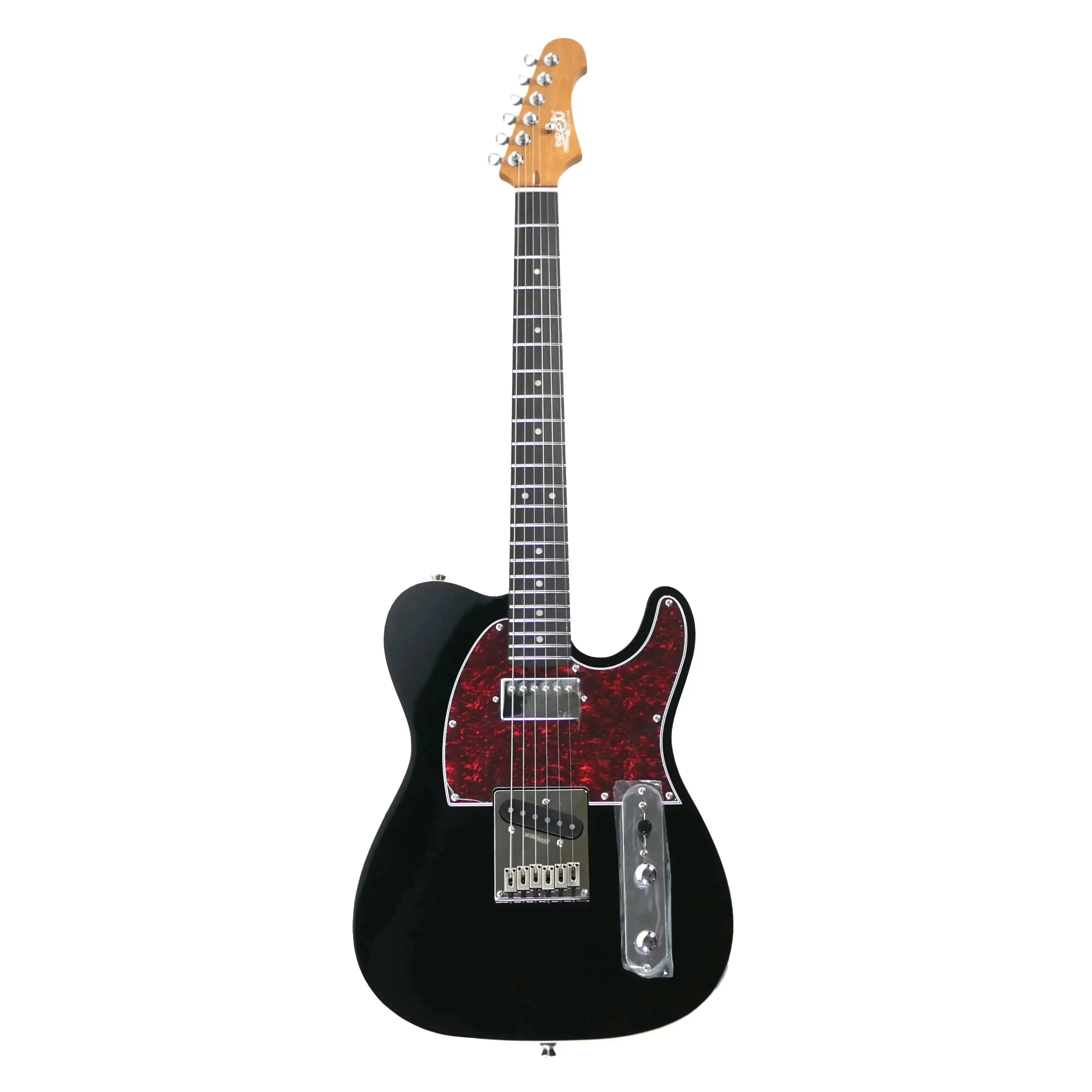 Jet JT-350 BK R Black Telecaster electric guitar with red pickguard and roasted maple neck.