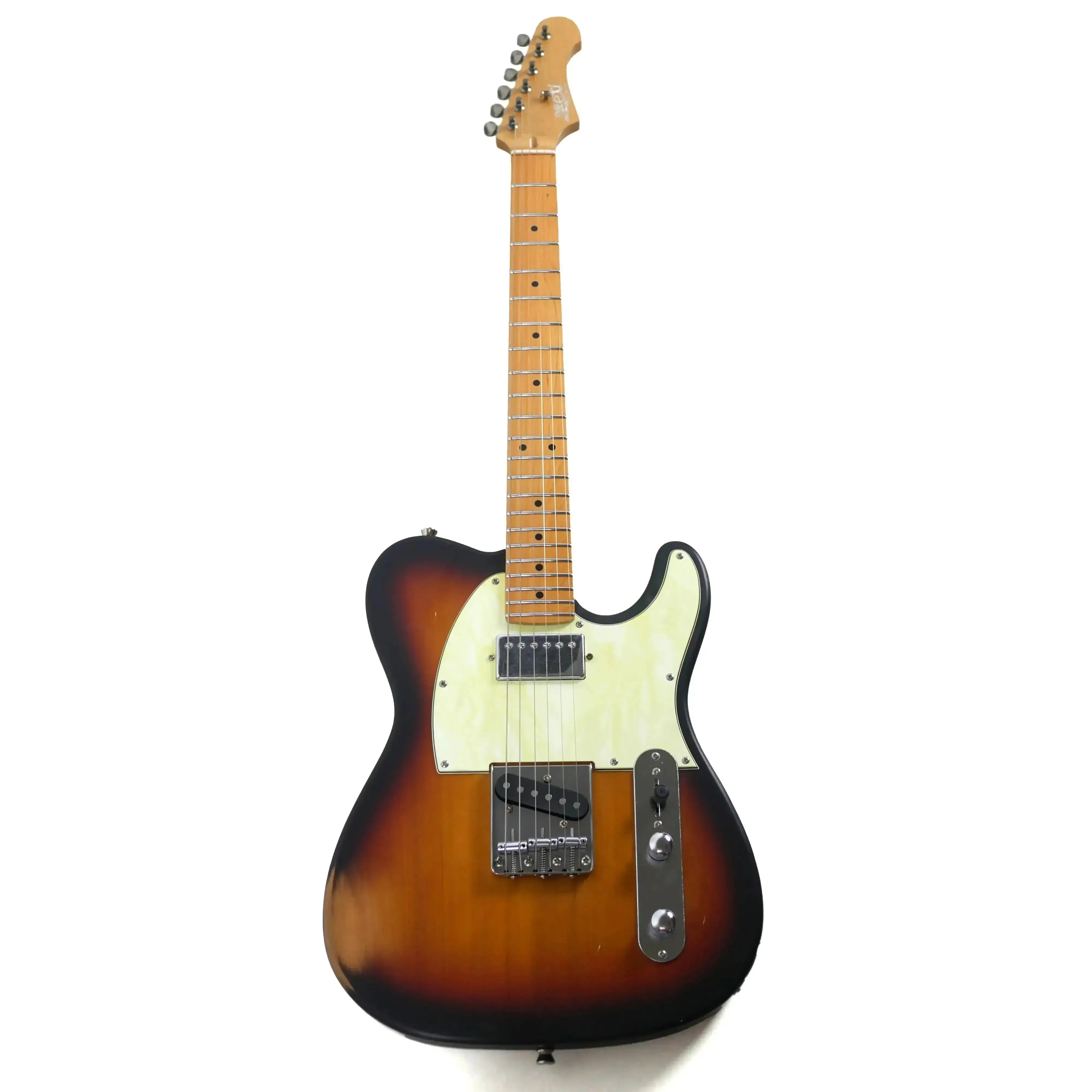 Jet JT-350-RLC Sunburst Distressed Telecaster electric guitar with aged hardware and maple neck.