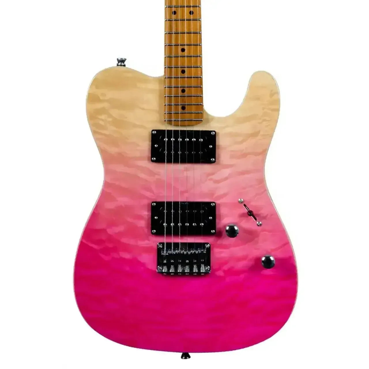 Jet JT-450 QTPK Quilted Transparent Pink Telecaster electric guitar with a roasted maple neck.