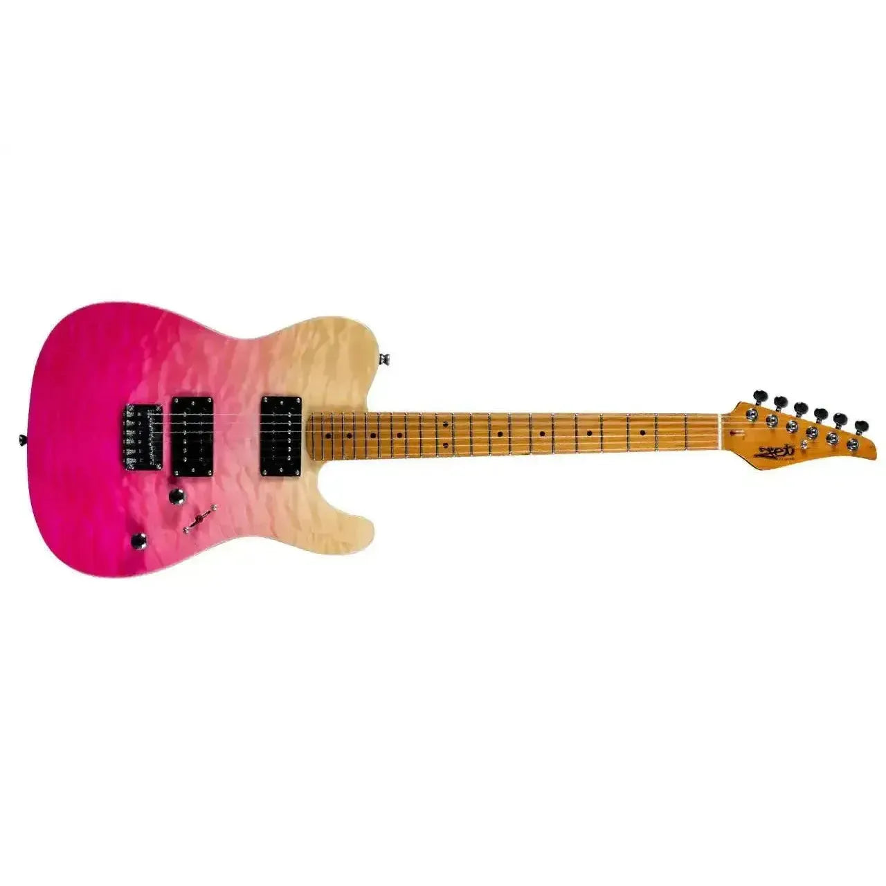 Jet JT-450 QTPK Quilted Transparent Pink Telecaster electric guitar with roasted maple neck.