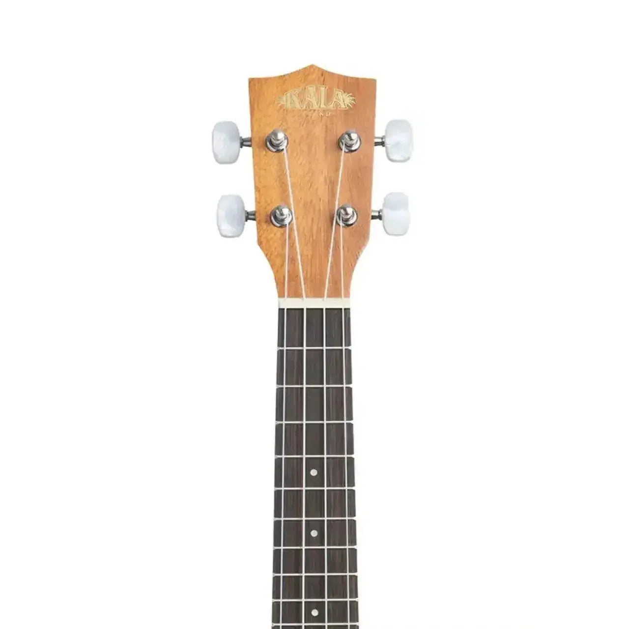 Kala 15S-H2 soprano ukulele headstock and neck, showing mahogany wood, tuning pegs, and walnut fretboard.