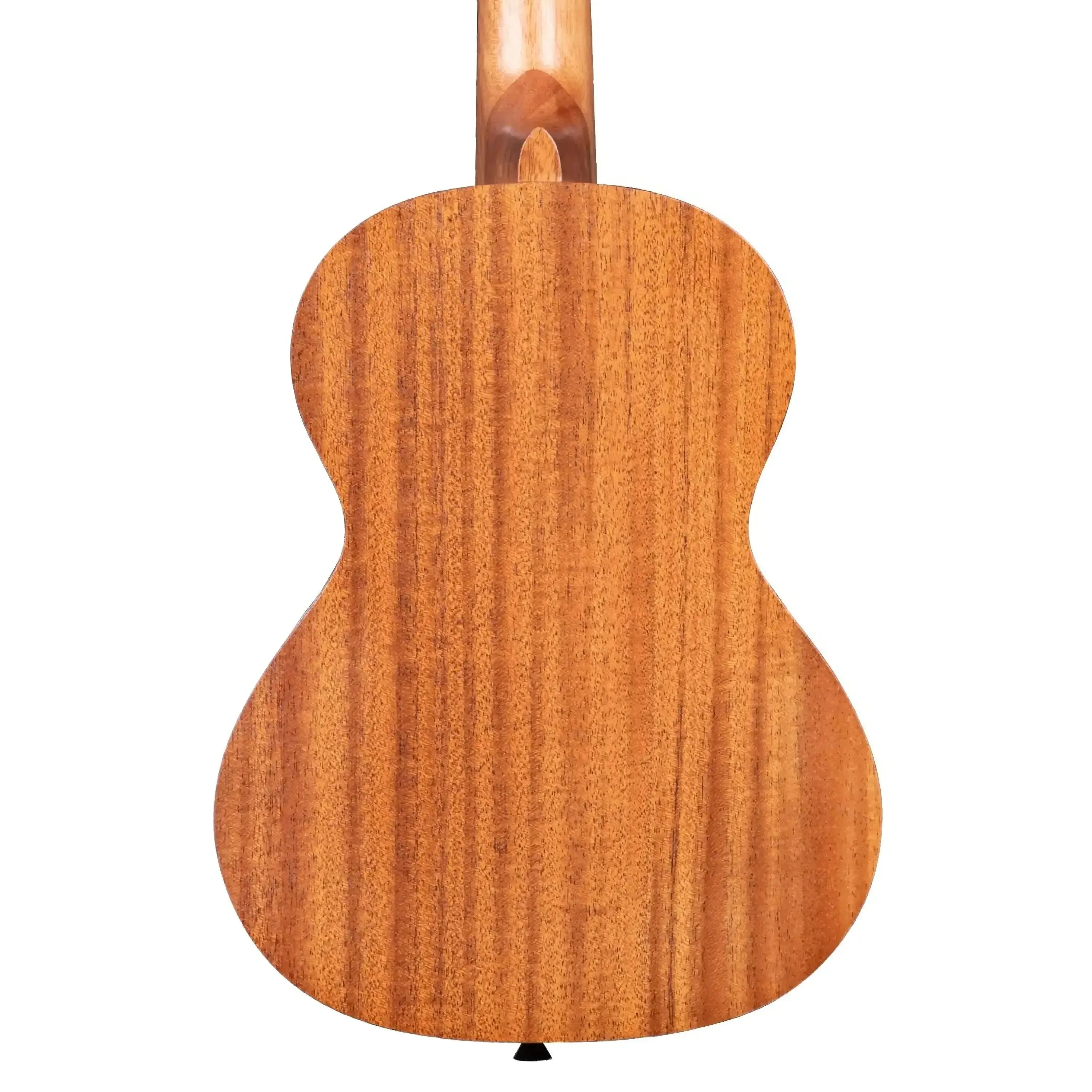 Back of a Kala 15T Satin Mahogany Tenor Ukulele with a black strap button.