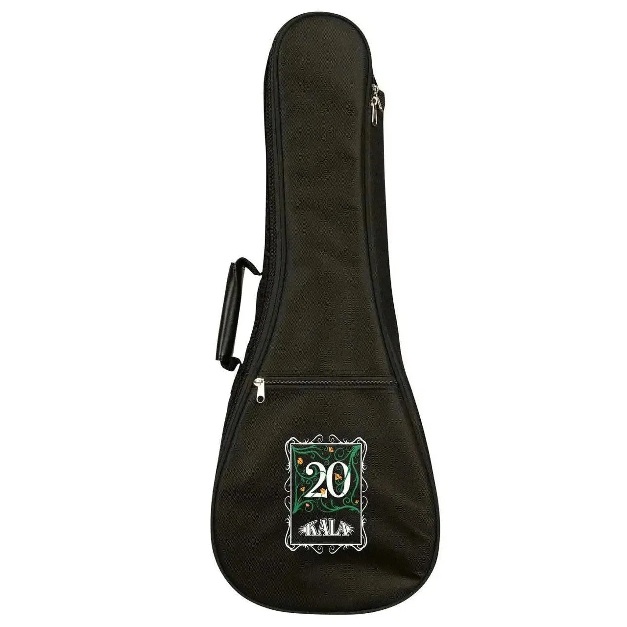 Black Kala 20th Anniversary ukulele gig bag with green and white "20 KALA" logo.