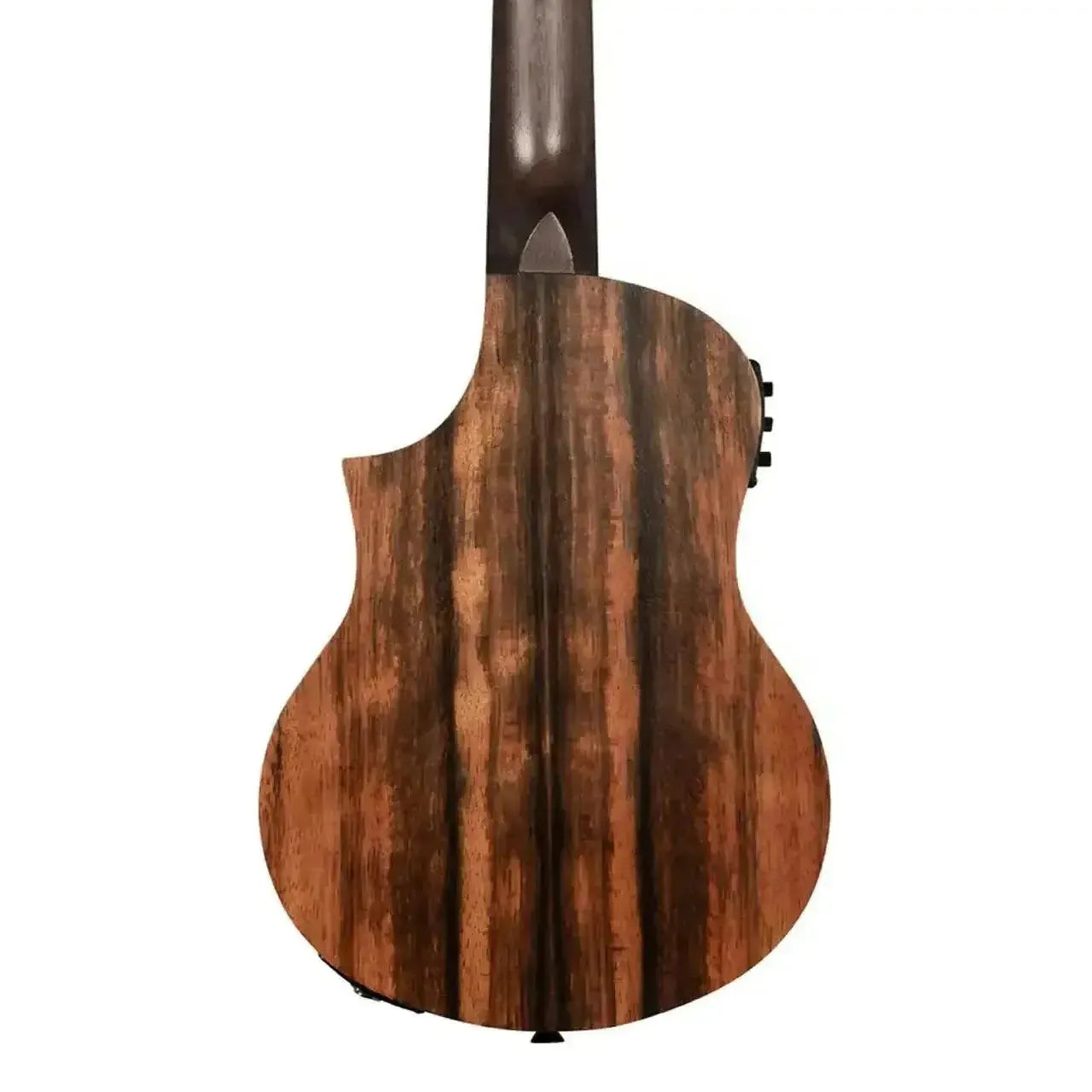 Back of a Kala Amara Tri-Top Tenor Ukulele, showing the dark wood grain and cutaway.