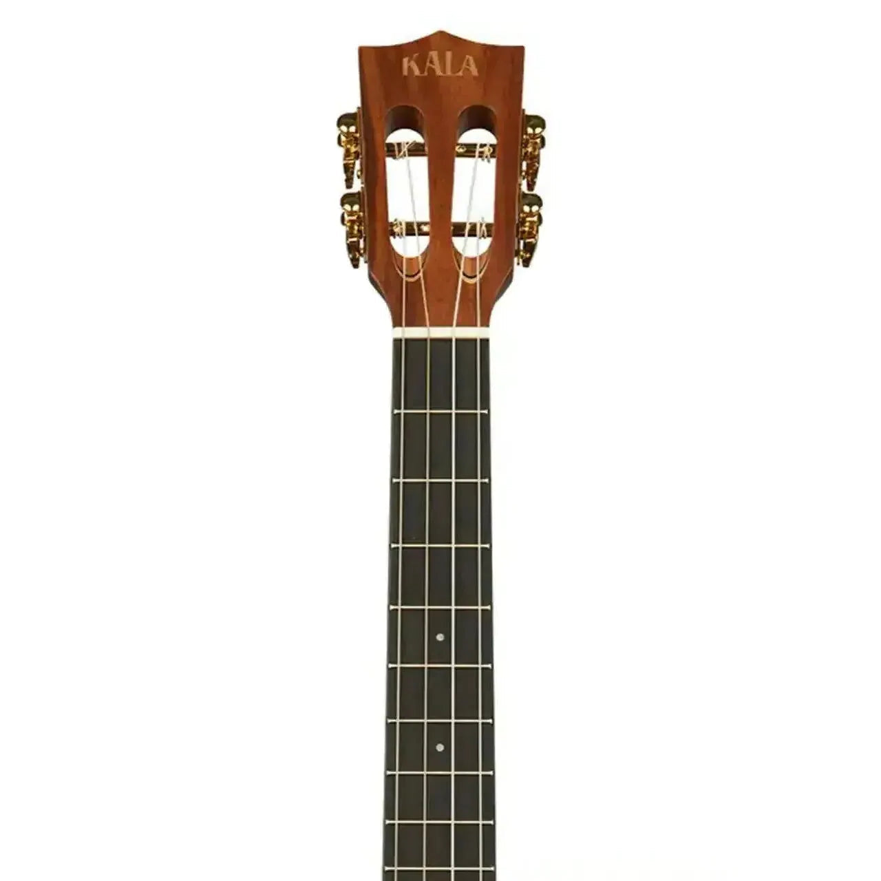 Kala ASCP-B Baritone Ukulele headstock and fretboard with gold tuners and slotted headstock.