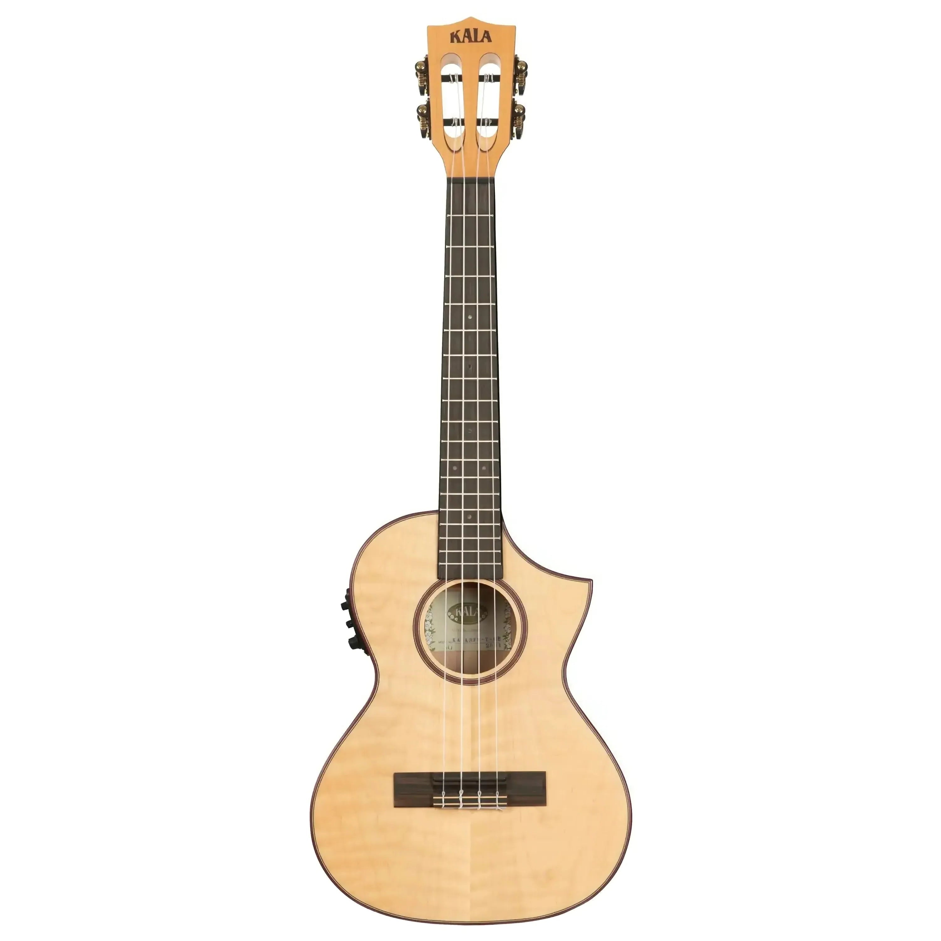 Kala Solid Flamed Maple Tenor Ukulele with Florentine cutaway, slotted headstock, and EQ.