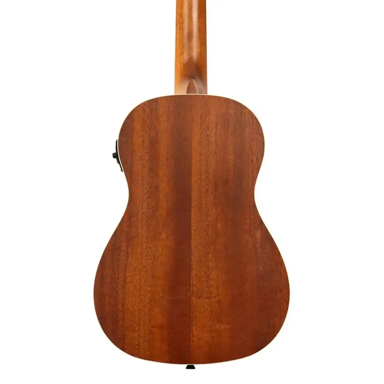 Kala BE/LH Left-Handed Baritone Ukulele, back view, satin mahogany finish, with cream binding.