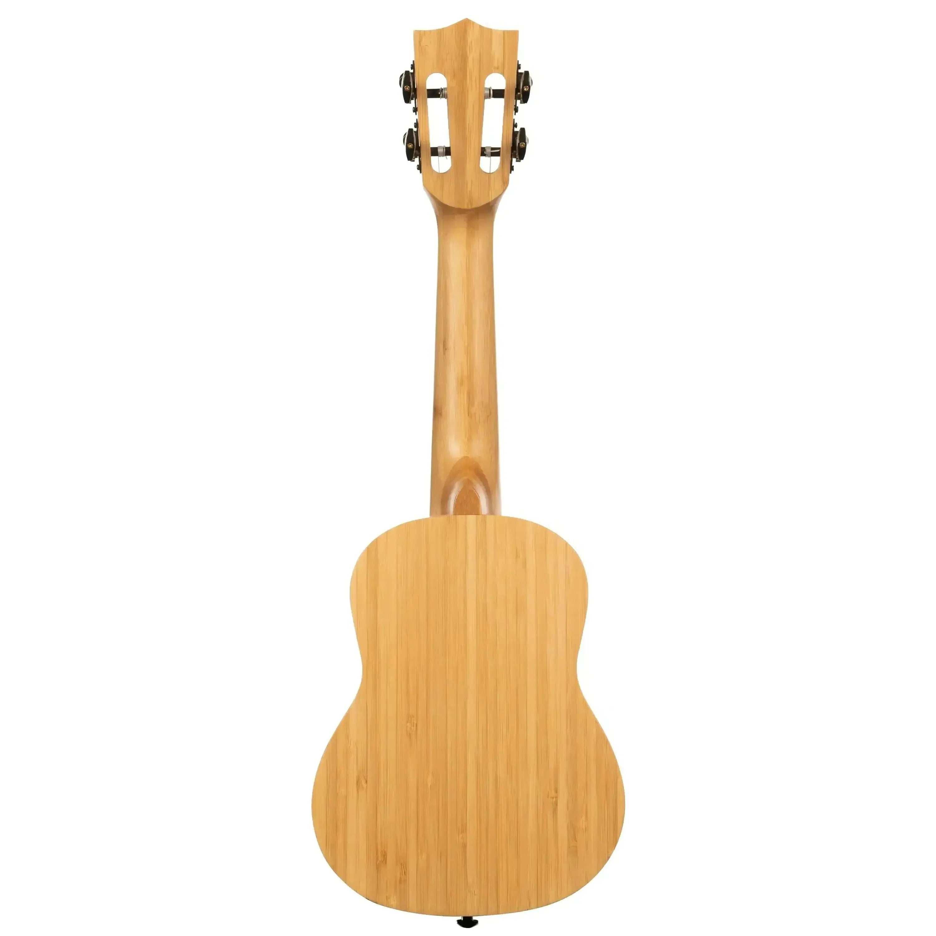 Kala BMB-S Solid Bamboo Soprano Ukulele, back view, natural wood finish, slotted headstock.