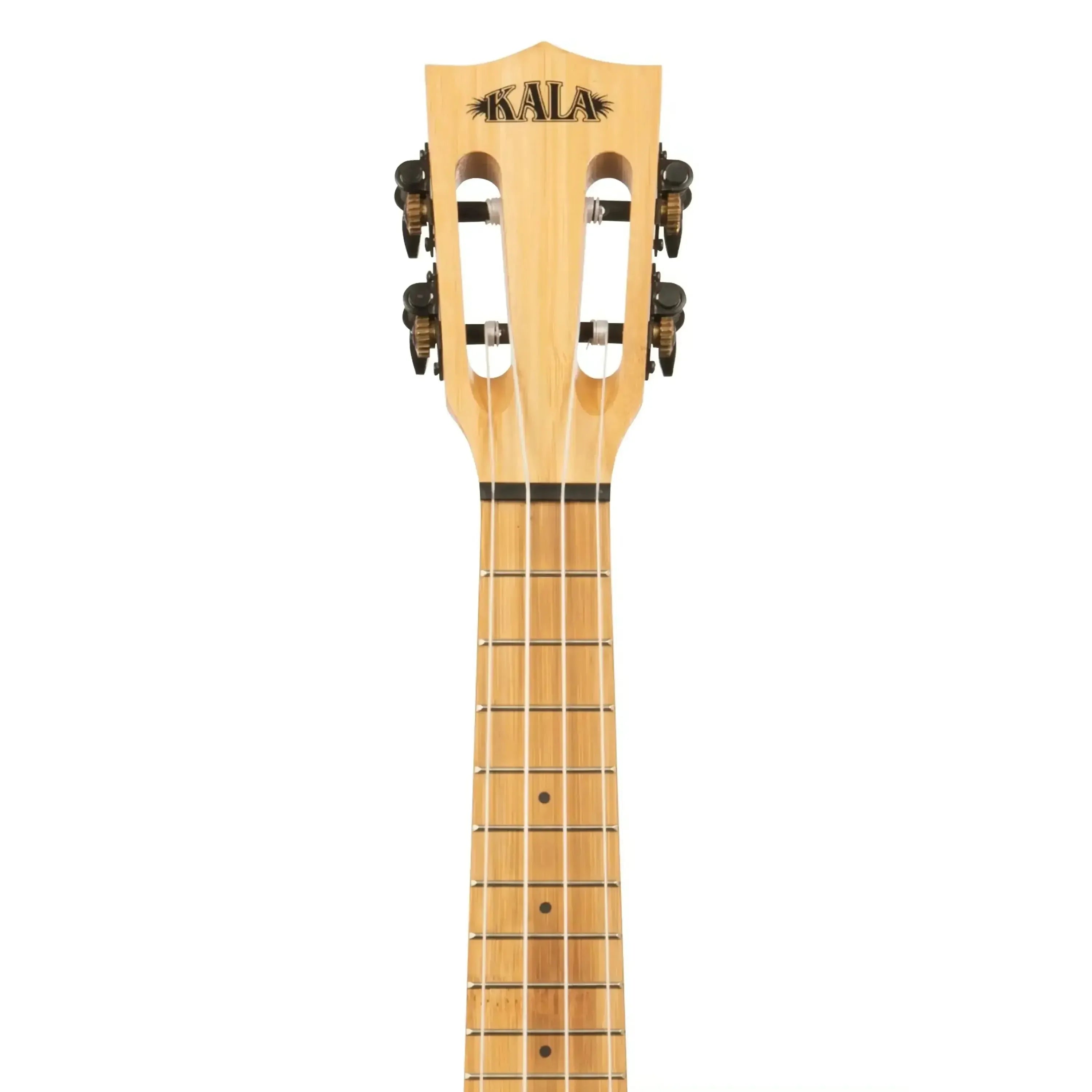 Kala BMB-S Solid Bamboo Soprano Ukulele headstock and fretboard with slotted design.