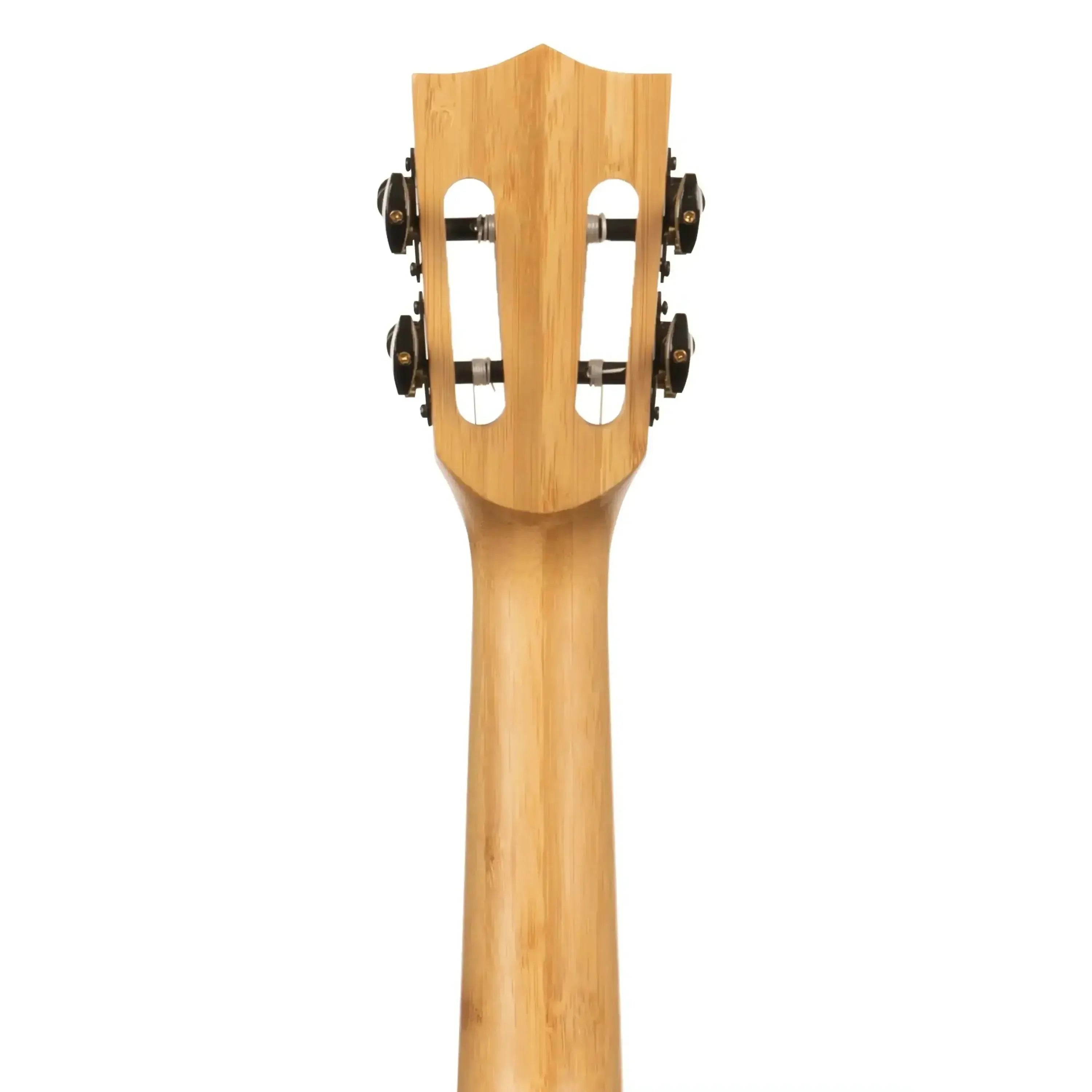 Kala BMB-S Solid Bamboo Soprano Ukulele headstock and neck, showing slotted design and tuners.