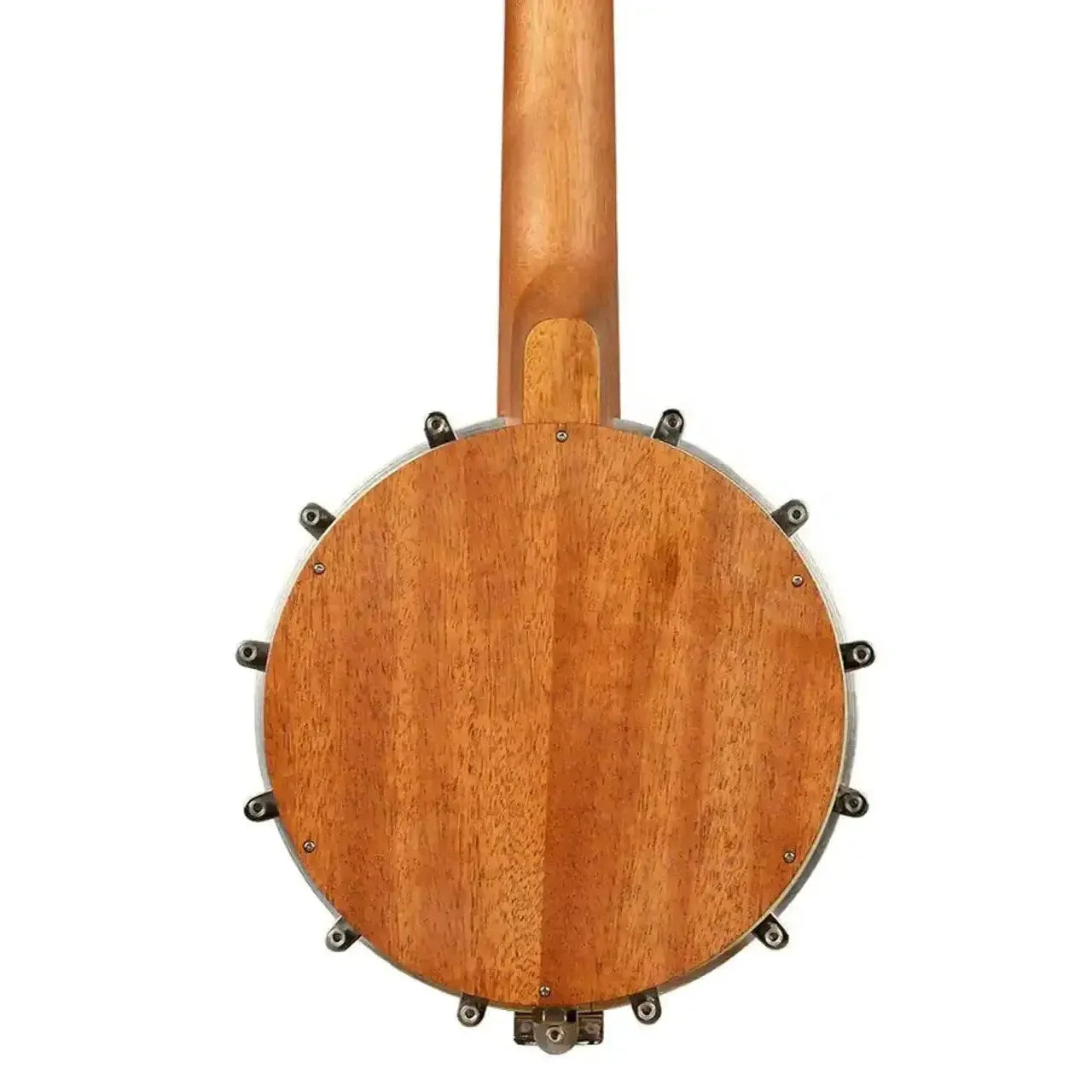 Kala Natural Mahogany Tenor Banjolele back, showing its warm wood finish and metal hardware.