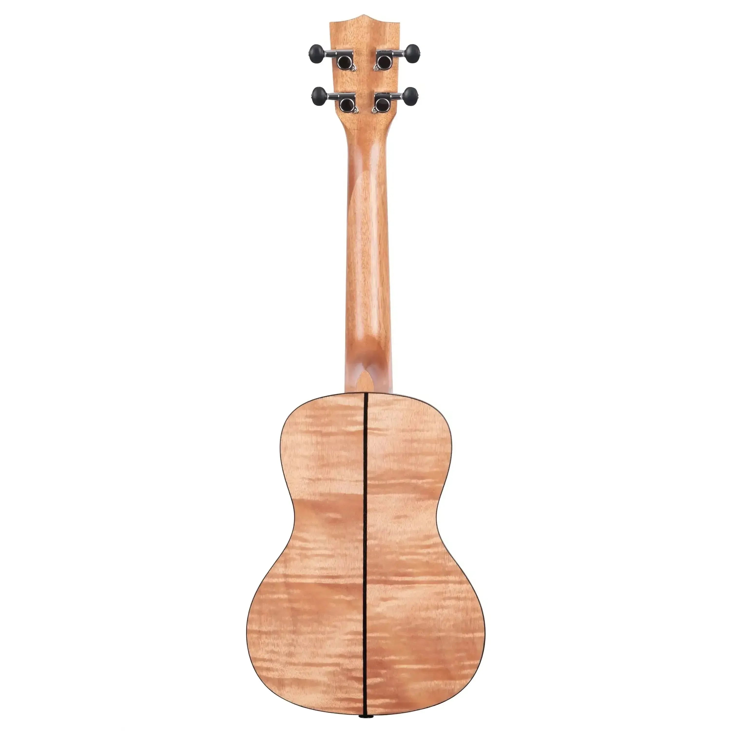 Back of Kala CEM Exotic Mahogany Concert Ukulele, showing light wood grain and black binding.