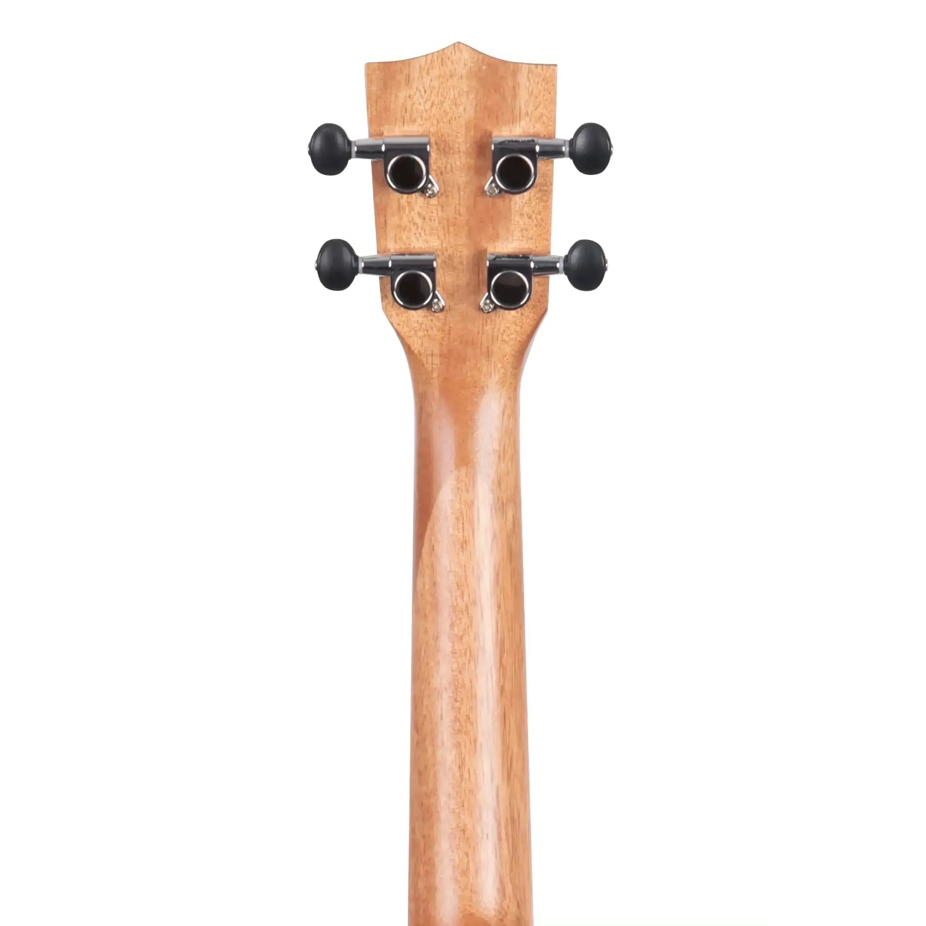 Back of Kala Exotic Mahogany Concert Ukulele headstock and neck, showing tuners.