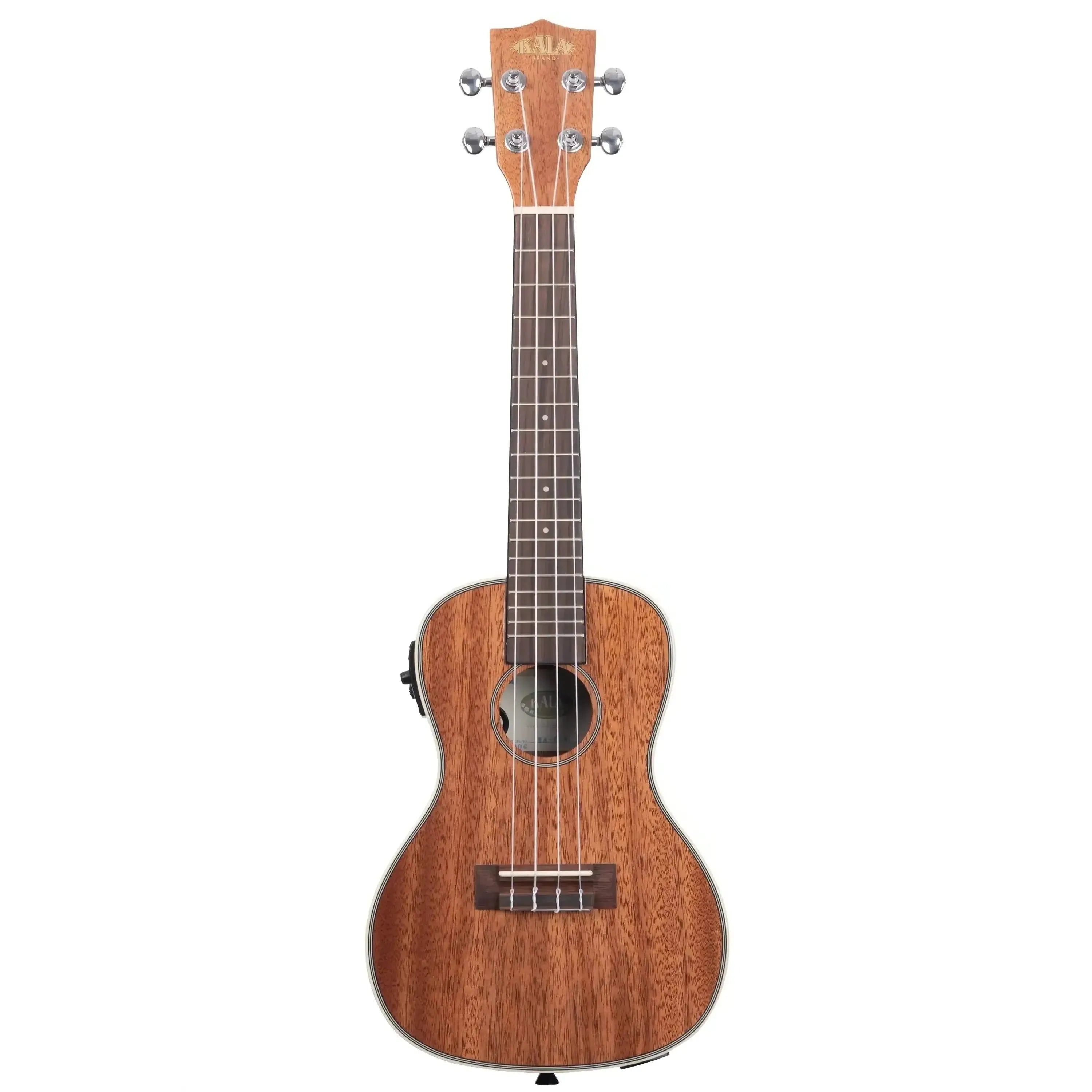 Kala CGE Gloss Mahogany Concert Ukulele with EQ, front view.