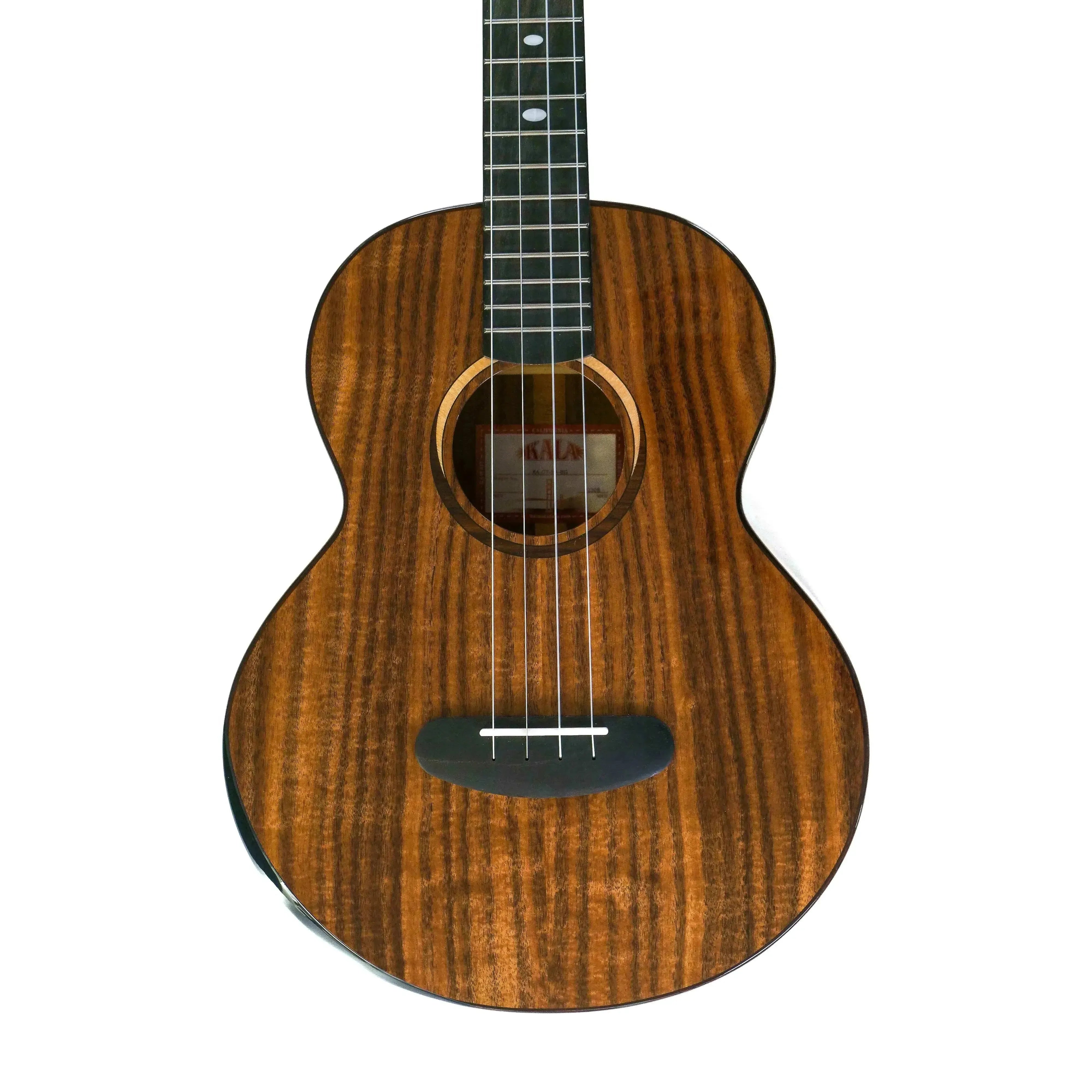Kala Contour Series Baritone Ukulele with solid acacia body, rosewood binding, and eclipse rosette.