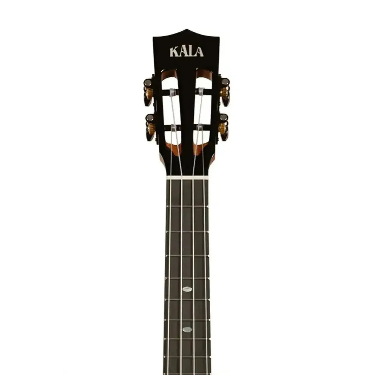 Kala Contour Tenor Ukulele headstock with slotted design, black finish, and gold tuners.
