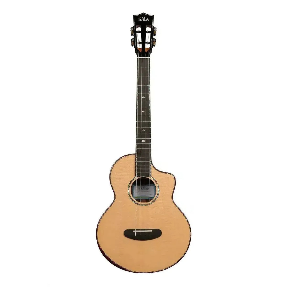 Kala Contour Deluxe Baritone Ukulele with solid spruce top, rosewood back/sides, and abalone rosette.
