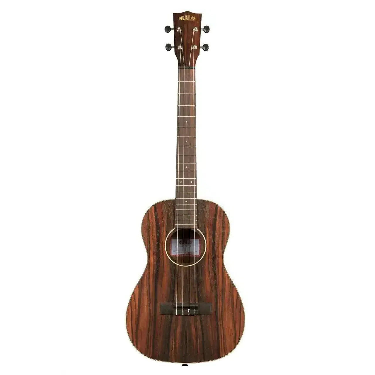 Kala Striped Ebony Baritone Ukulele with dark wood grain, rosewood fretboard, and standard headstock.