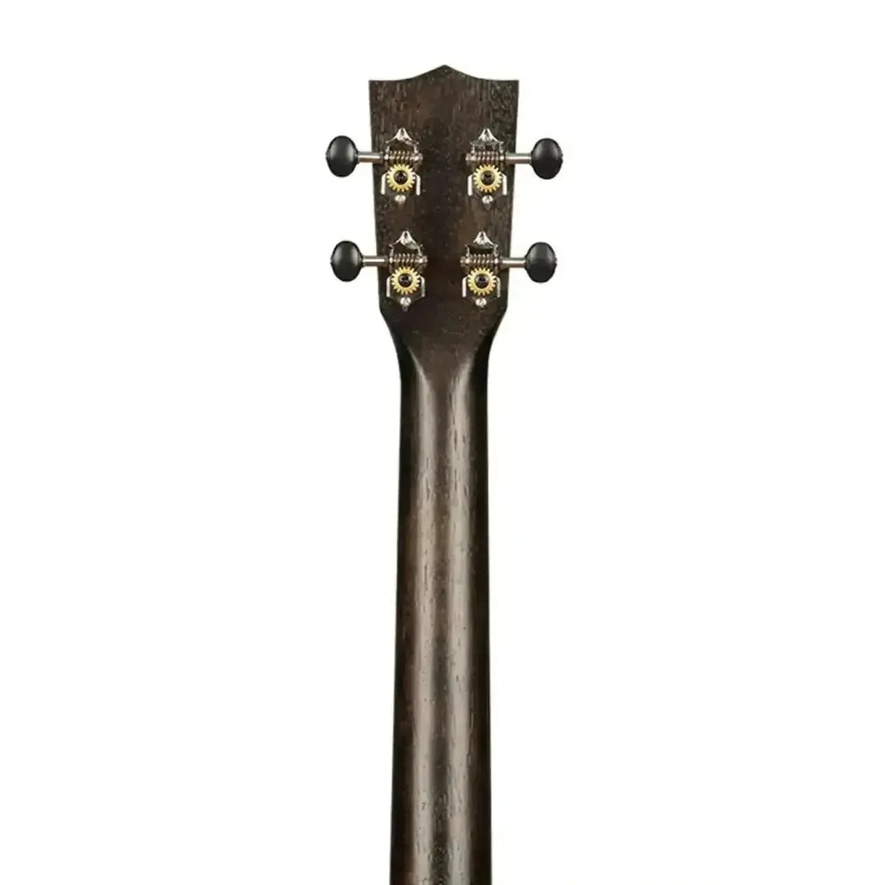 Kala Striped Ebony Baritone Ukulele headstock and neck, dark wood with black tuning pegs.