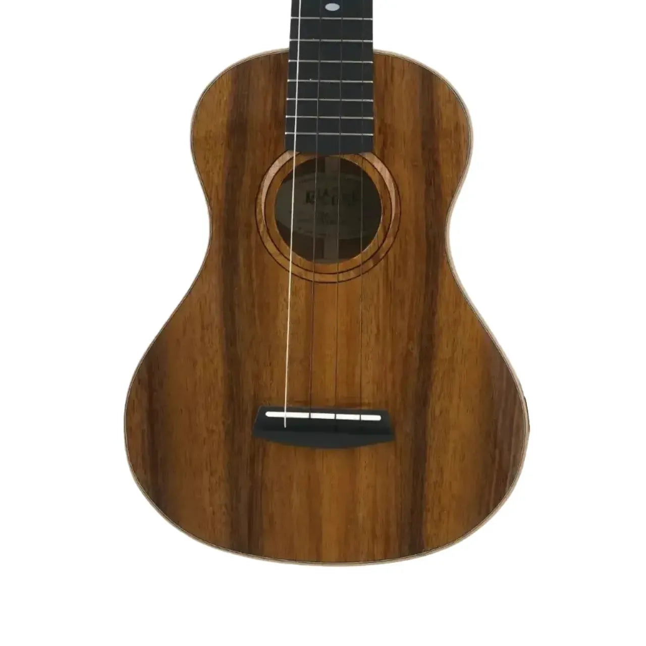 Kala Elite KOA-STG Solid Koa Super Tenor XL Ukulele, front view, with Koa/Maple swirl rosette.