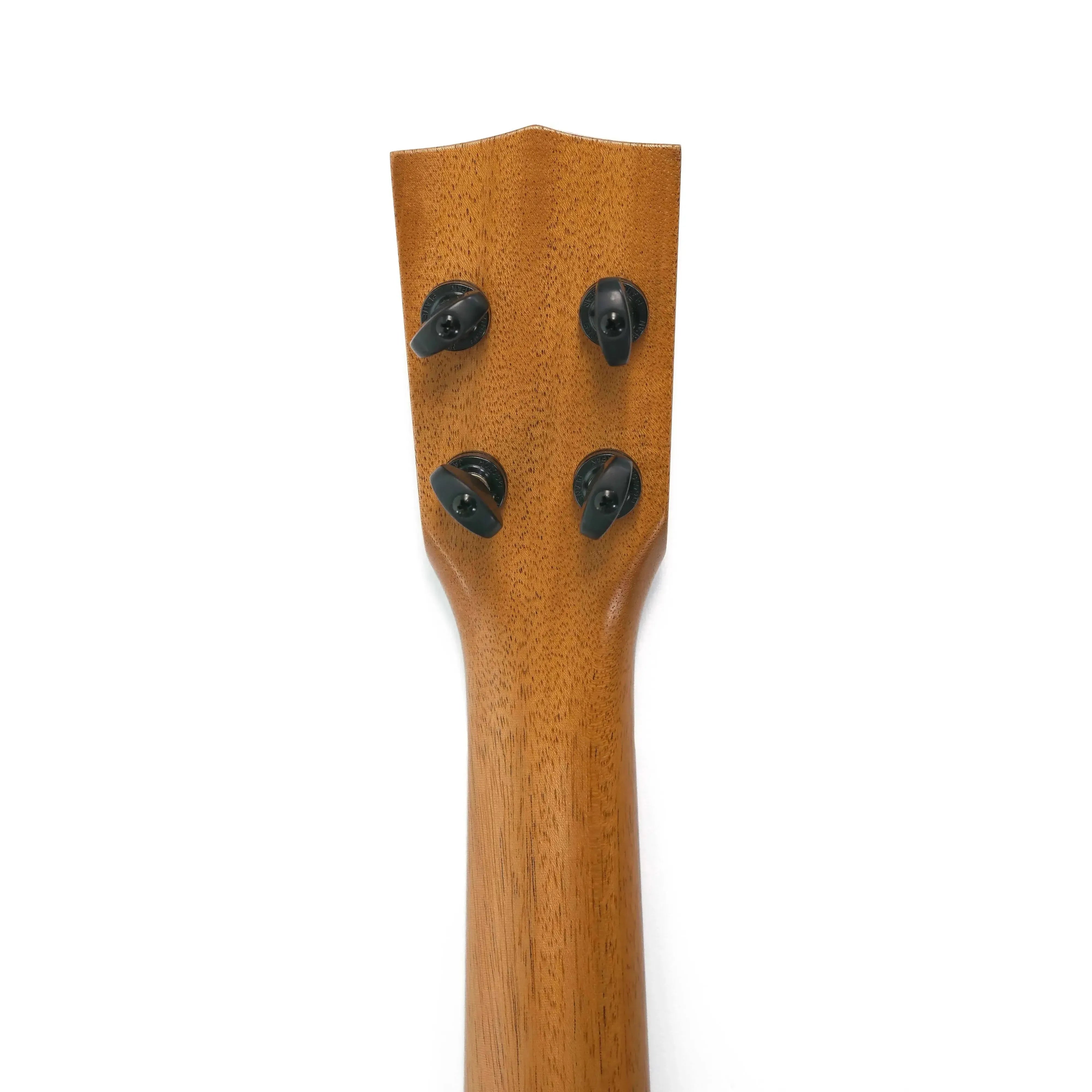 Back of Kala Elite KOA-STG Solid Koa Super Tenor XL Ukulele headstock and neck with black tuners.