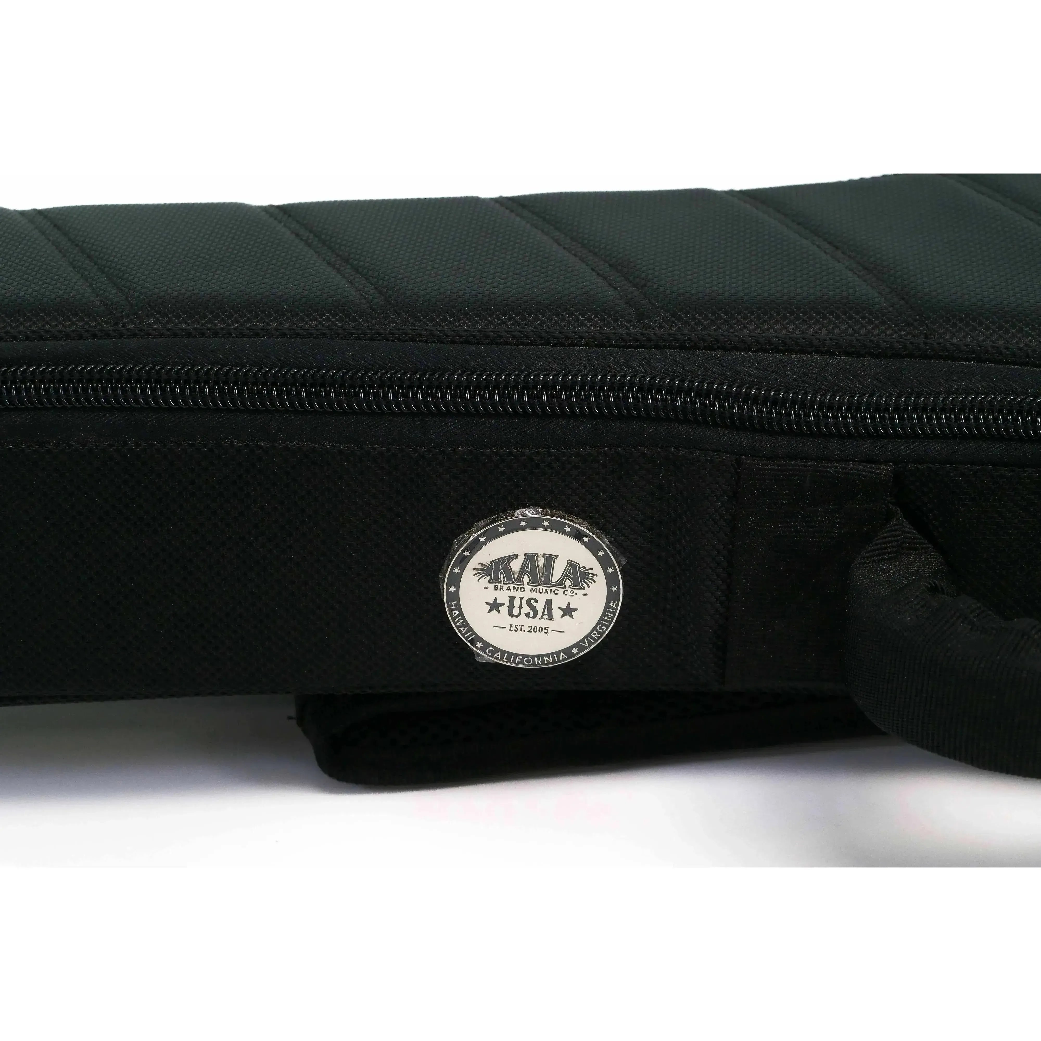Kala Elite USA Transit Series black padded baritone ukulele gig bag with logo.