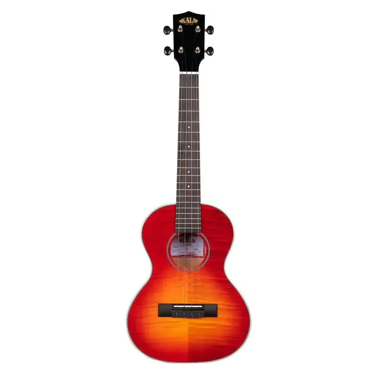 Kala Cherry Burst Flame Maple Tenor Ukulele with gloss finish and crème binding.