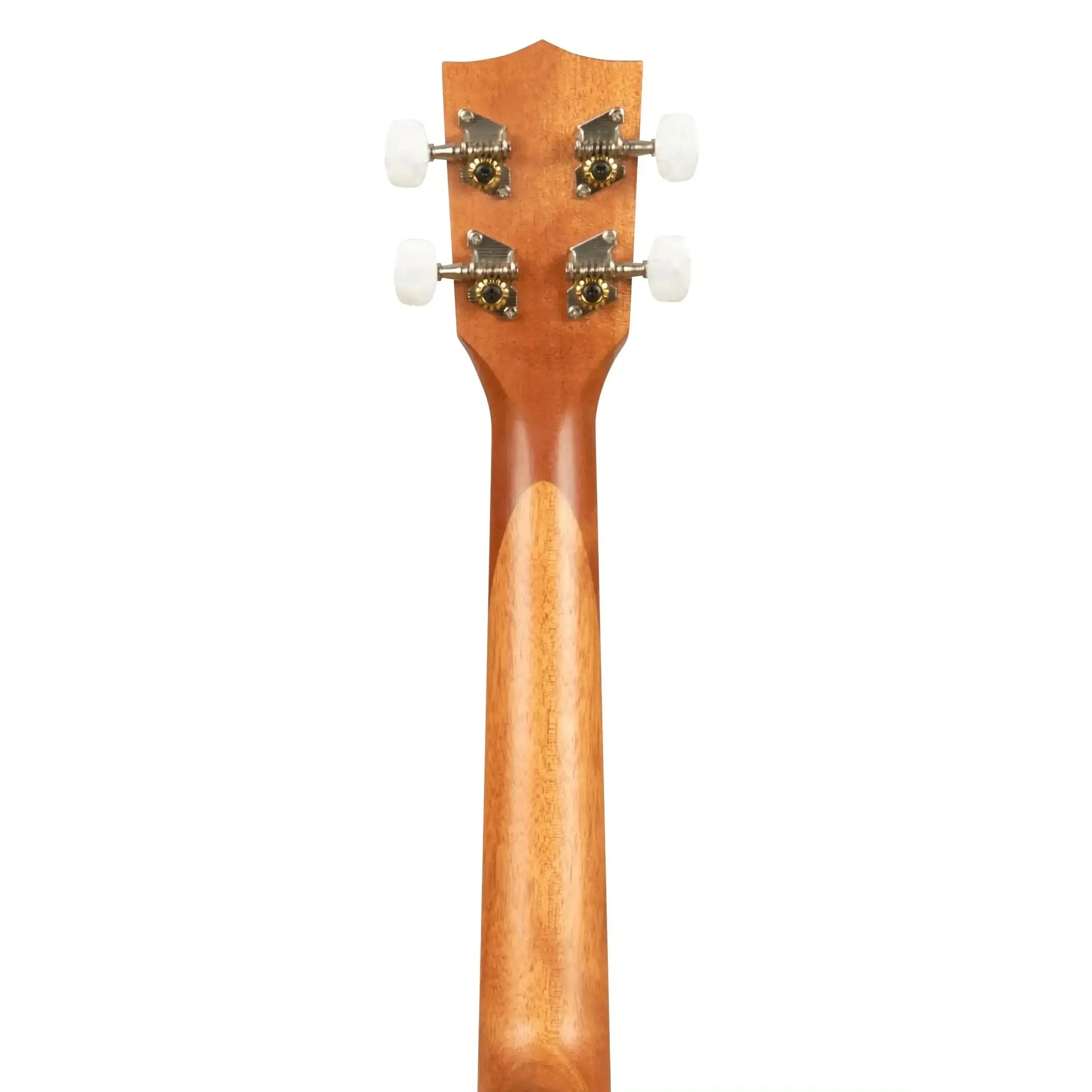 Back of Kala GARDENIA-T tenor ukulele neck and headstock, showing mahogany wood and white tuning pegs.
