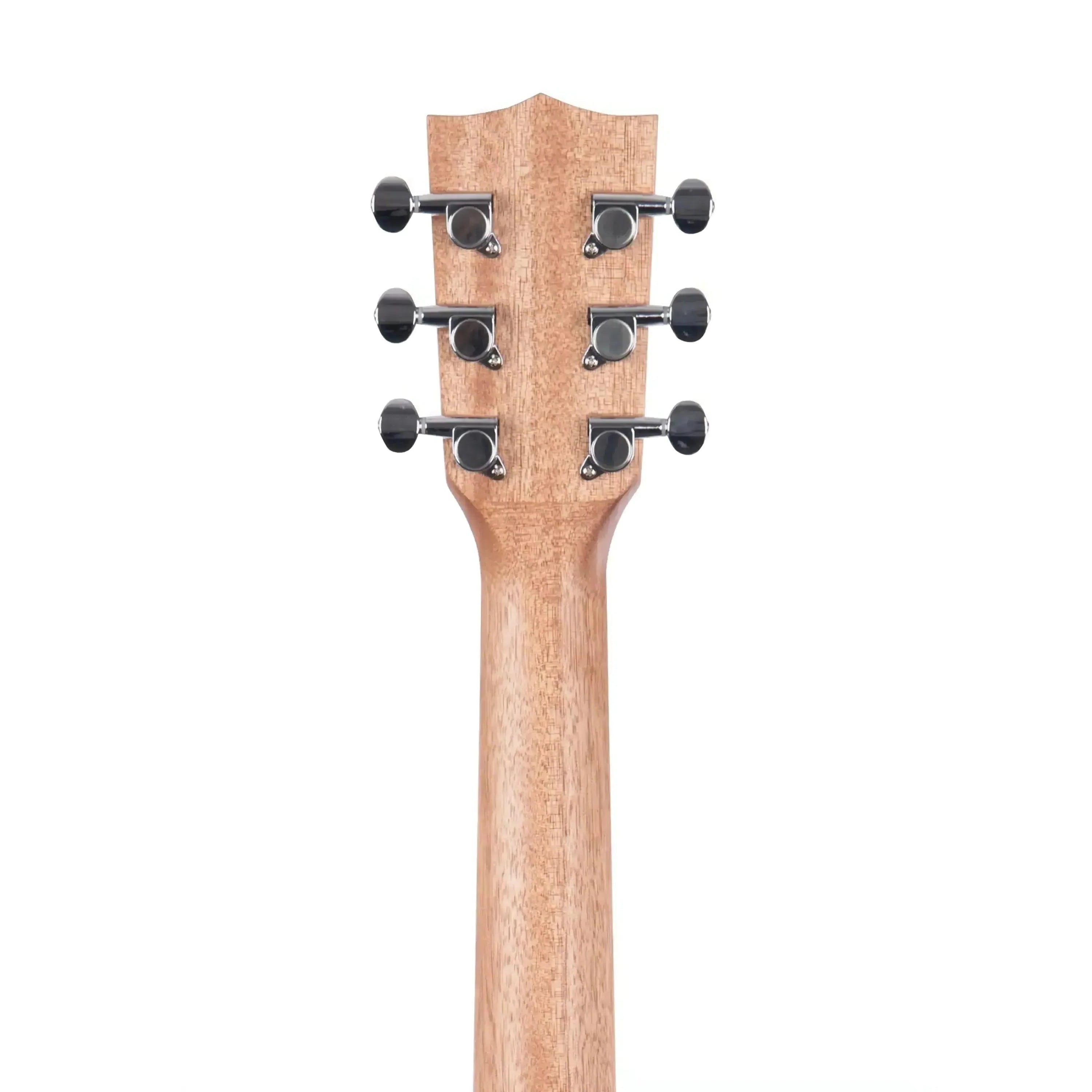 Kala Mini Orchestra Guitar headstock and neck, showing chrome closed-geared tuners and light wood grain.