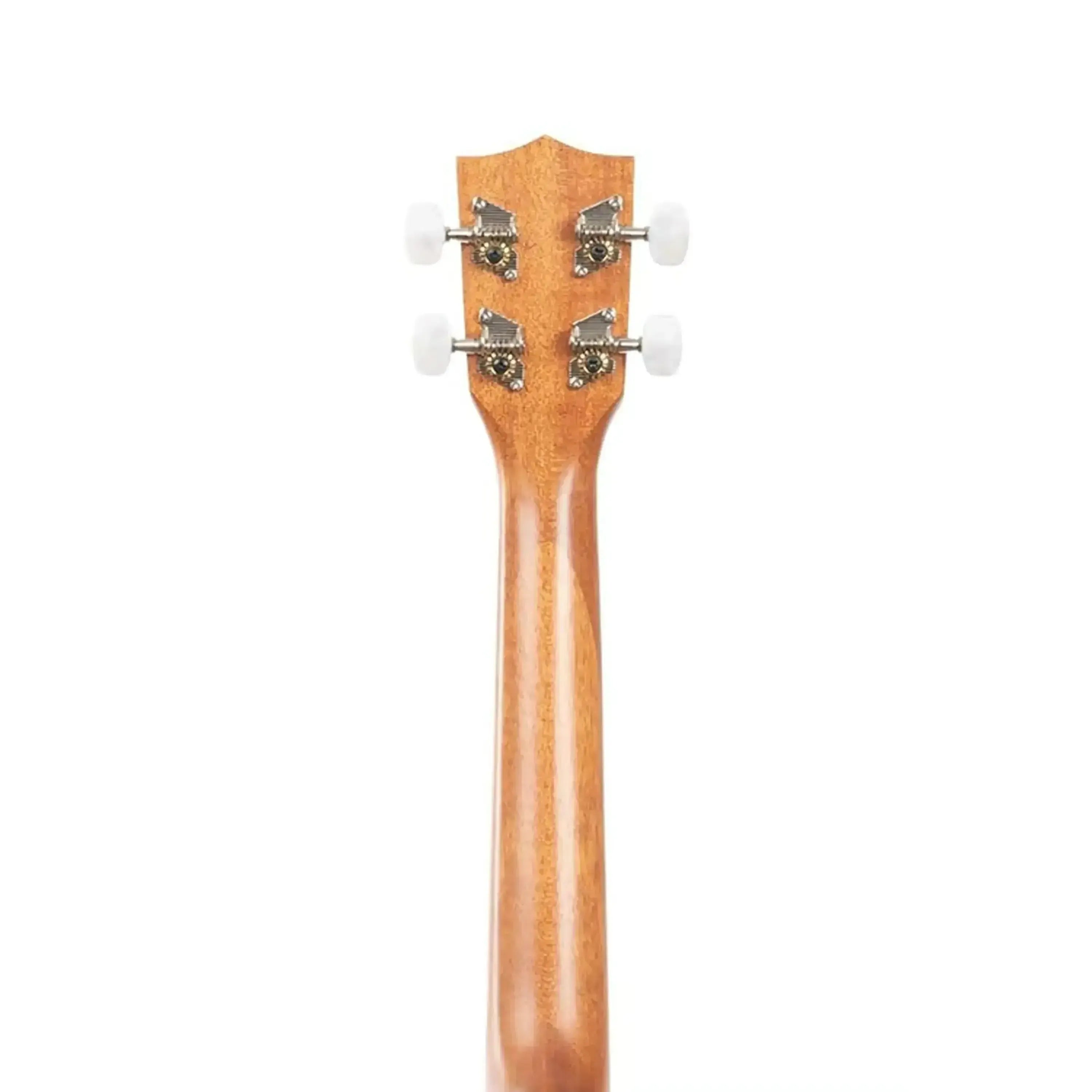 Back of a Kala GUIDANCE-T Mahogany Tenor Ukulele headstock and neck with white tuning pegs.