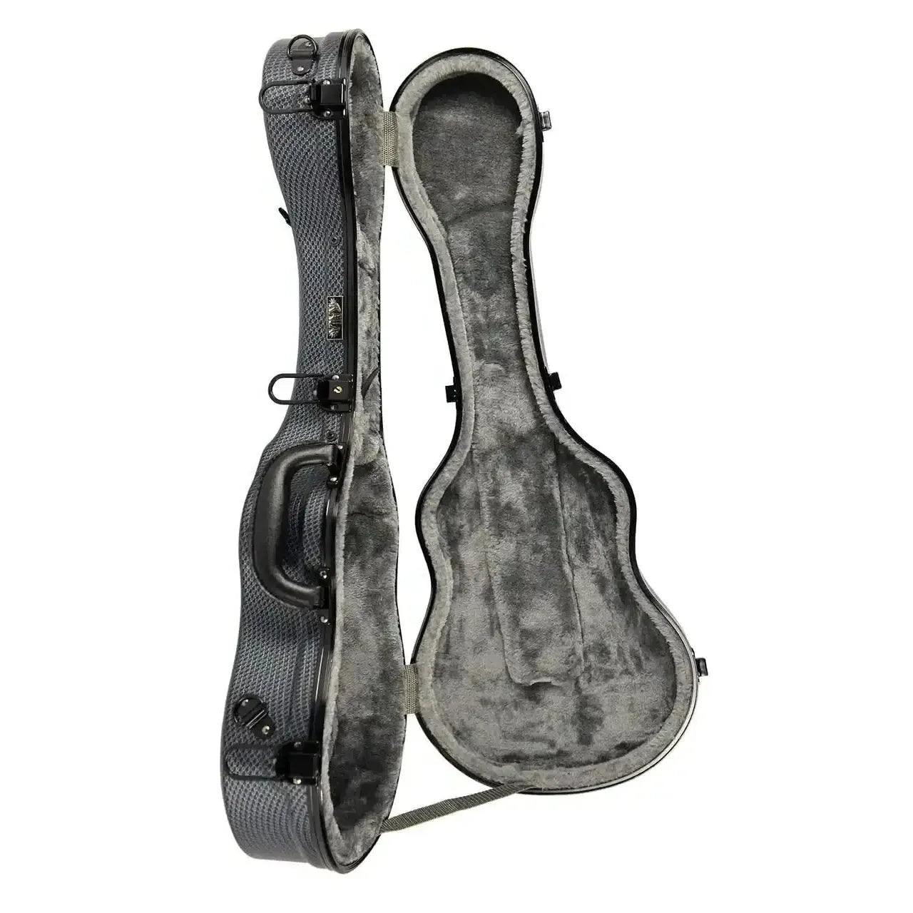 Kala HC-CHAR-C ABS molded concert ukulele hardshell case, open with plush gray interior.