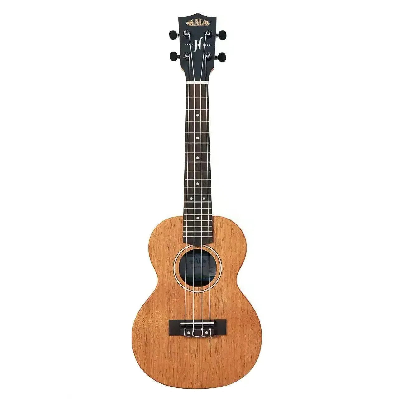 Kala James Hill Signature Concert Ukulele with solid mahogany top, dark fretboard, and black headstock.