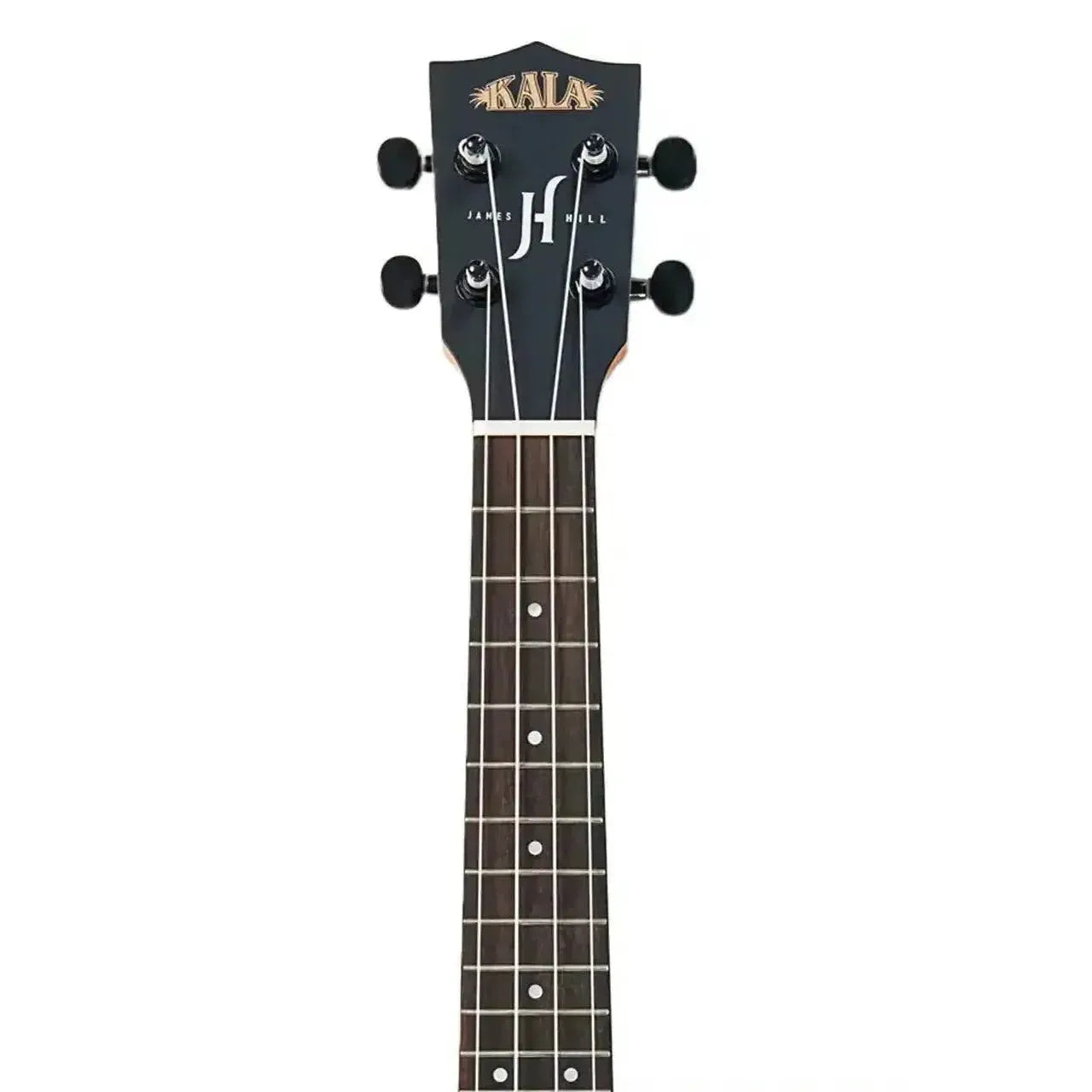 Kala James Hill Signature Concert Ukulele headstock and fretboard, dark mahogany with gold logo.
