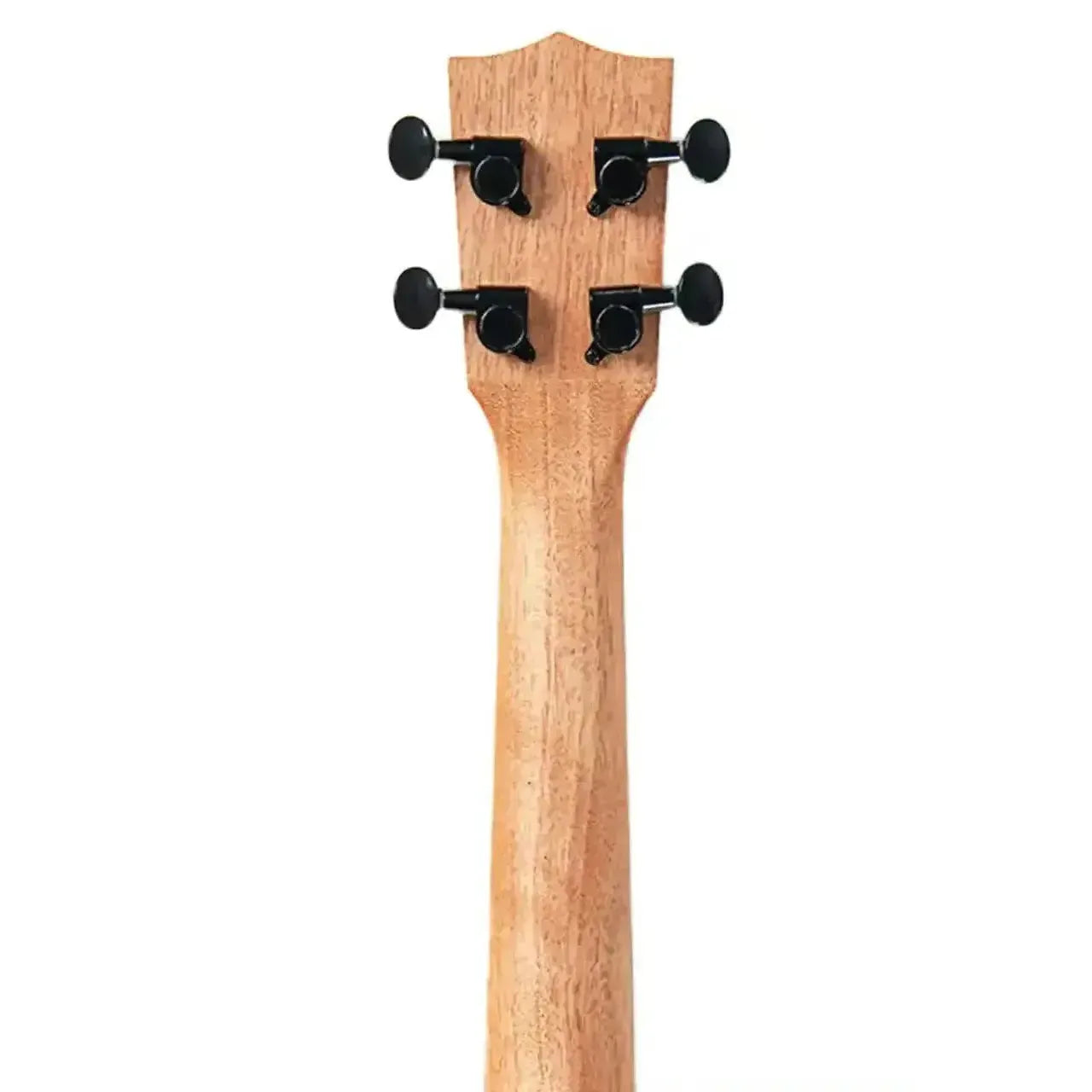 Back of Kala James Hill Signature Concert Ukulele headstock and mahogany neck with black tuners.