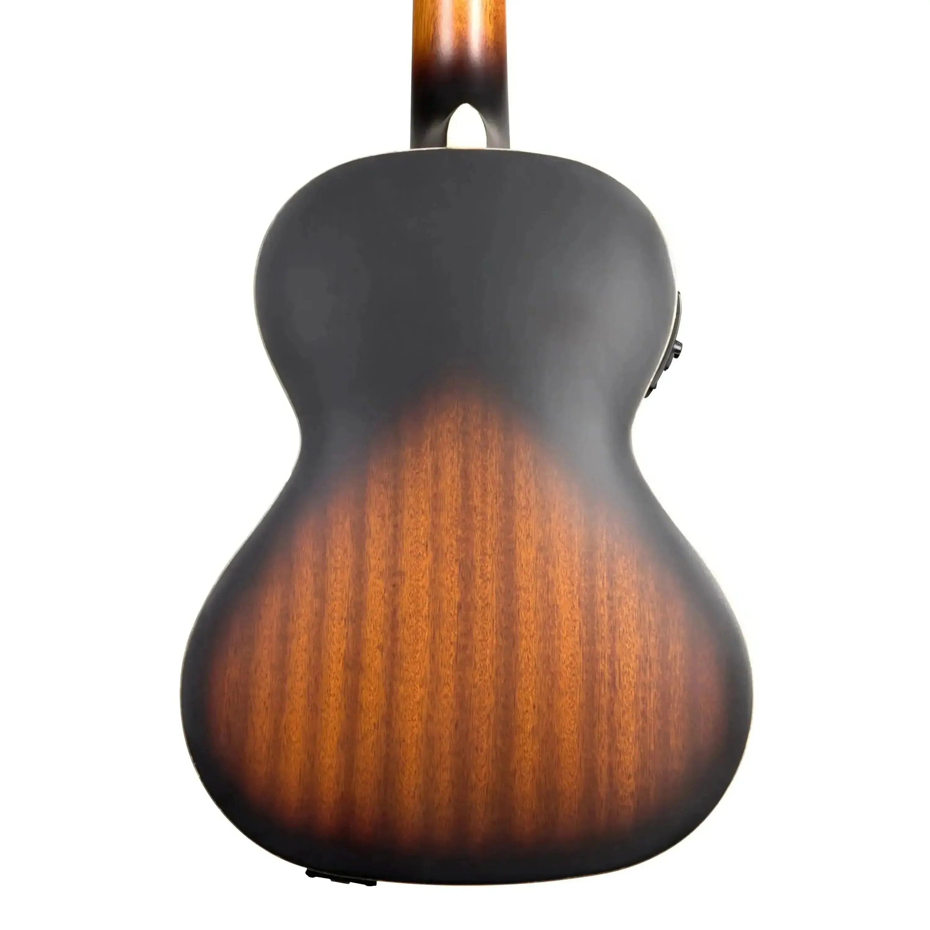 Back of a Kala JTE/2TS Sunburst Archtop Tenor Ukulele, showing dark brown to reddish-brown wood grain.