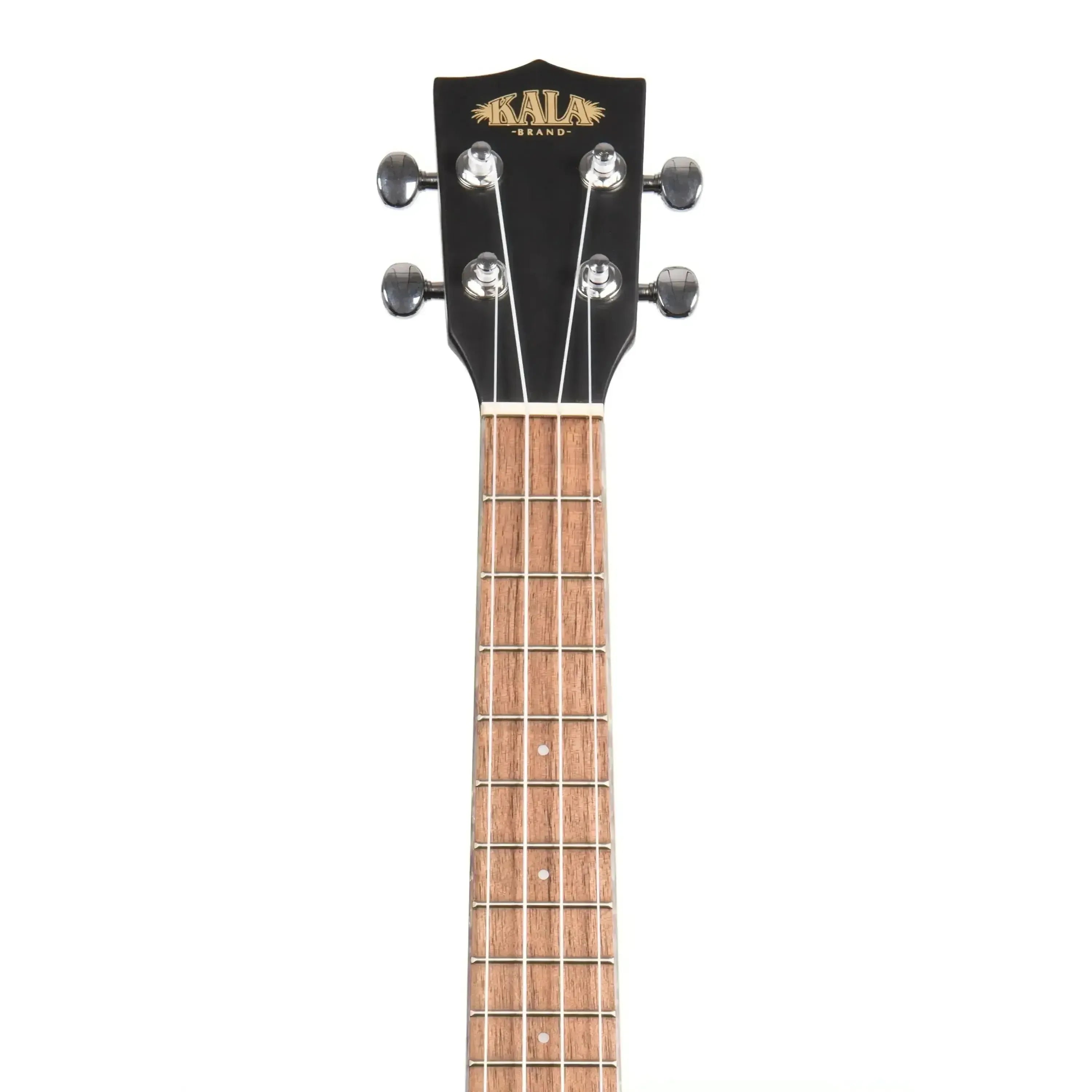 Kala tenor ukulele headstock and fretboard with black tuners and Kala logo.
