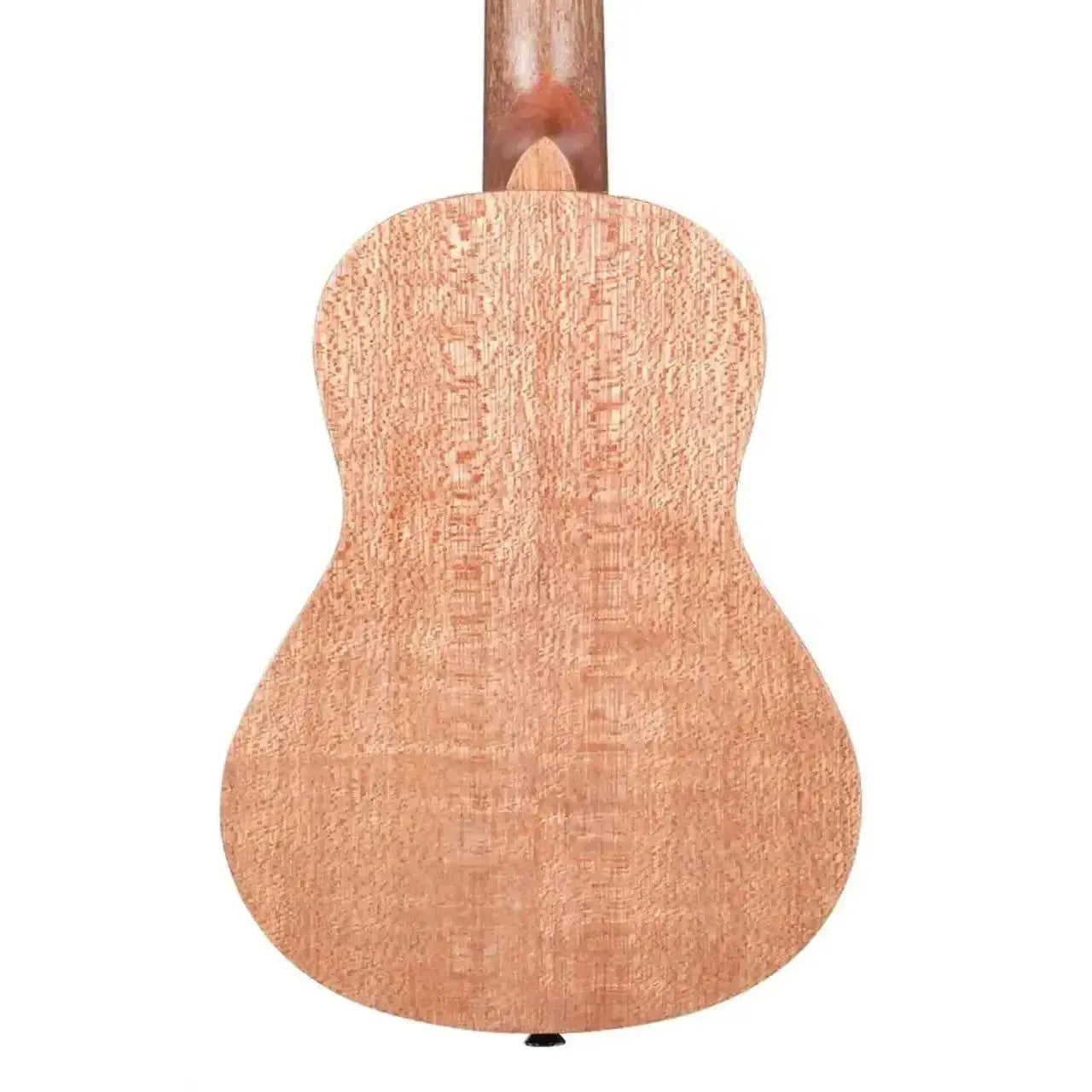 Kala KA-20C Concert Ukulele back, showing burled meranti wood grain and satin finish.