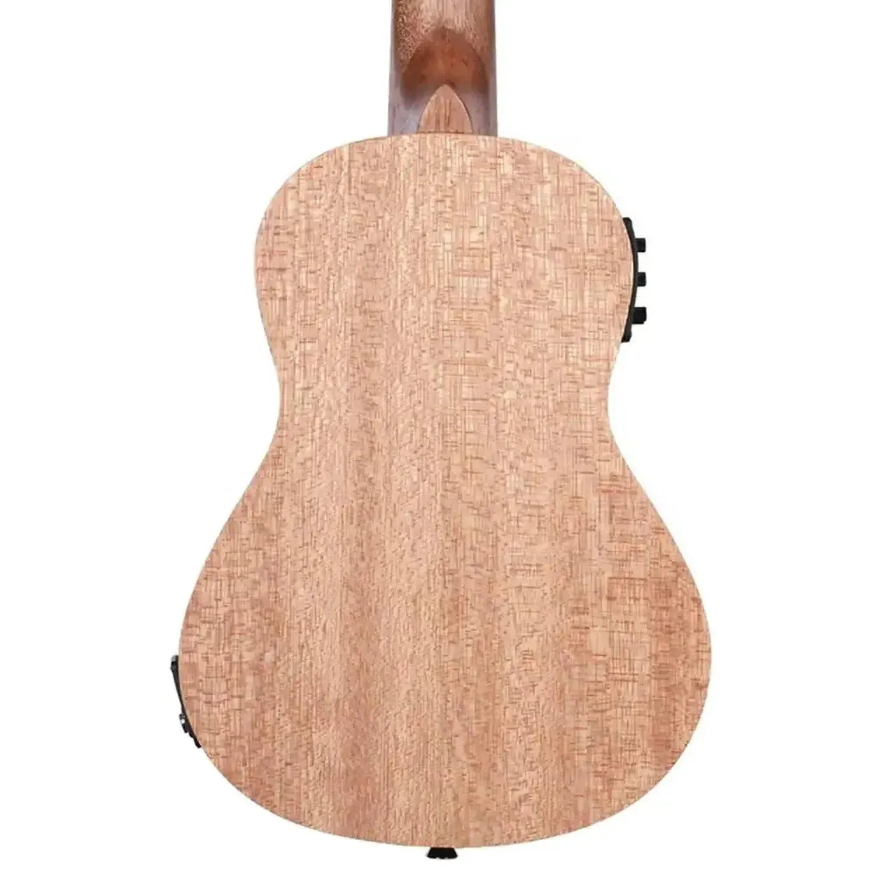 Kala KA-20CE Concert Ukulele back, light burled Meranti wood, satin finish, with EQ controls.